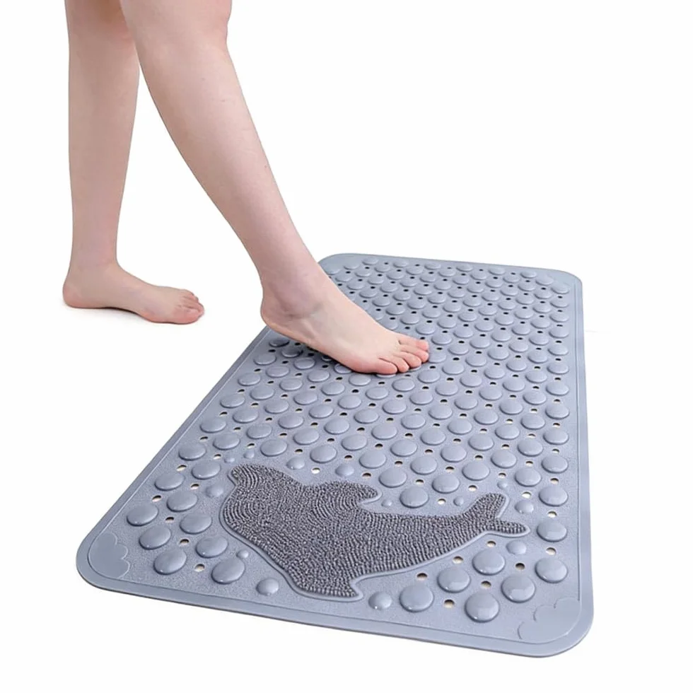 Alfombrilla antideslizante de PVC antideslizante para baño con patrón de delfín, lavable a máquina, almohadilla gruesa para cepillo de masaje con ventosas (54 x 85 cm (1150 g)