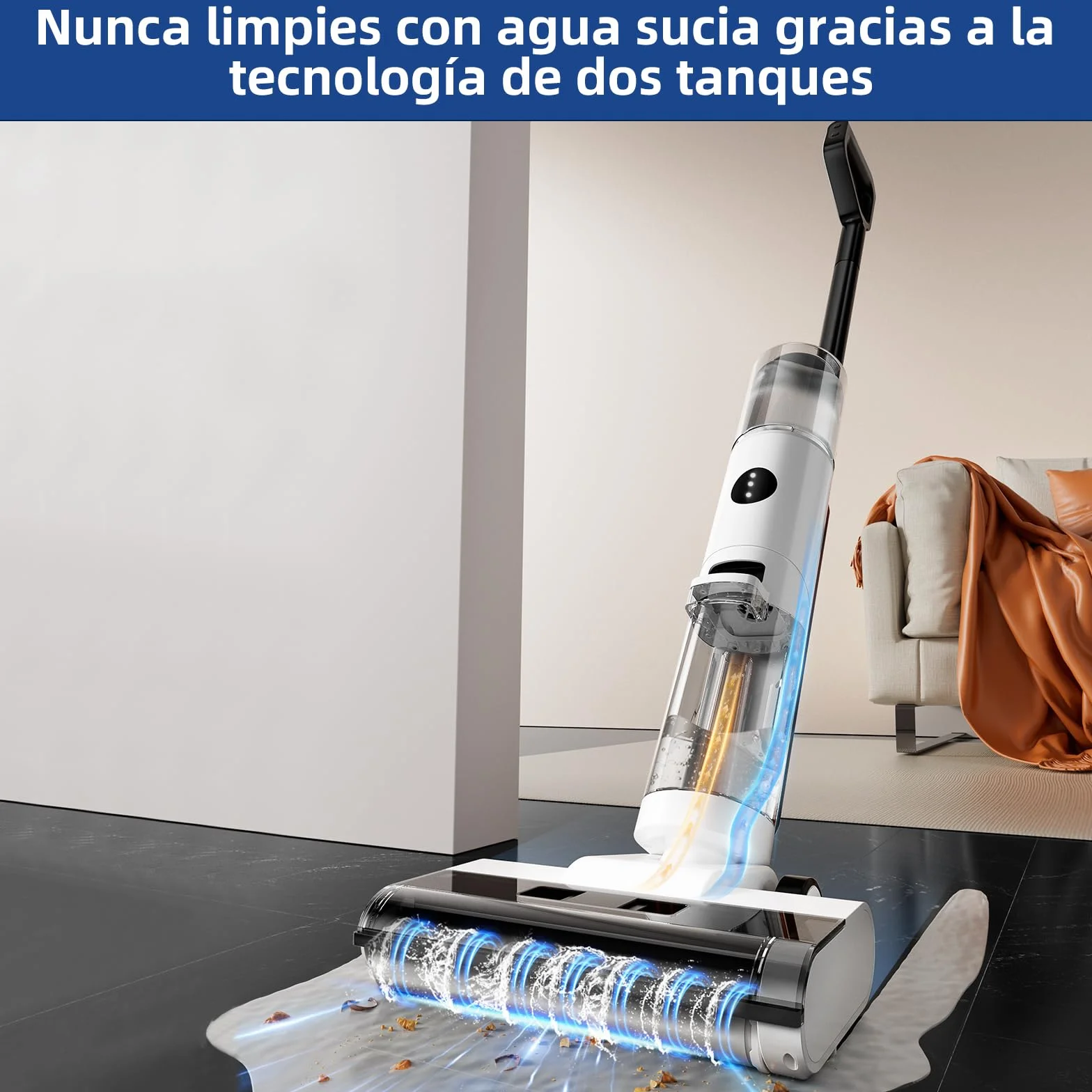 JONR ED12 Aspirador en Seco y Húmedo, Aspirador y Mopa 4 en 1 sin Cable, Cepillo Limpiador de Bordes, Función de Autolimpieza, Autonomía 30 Min, para Suelos Duros y Pelo de Mascota.