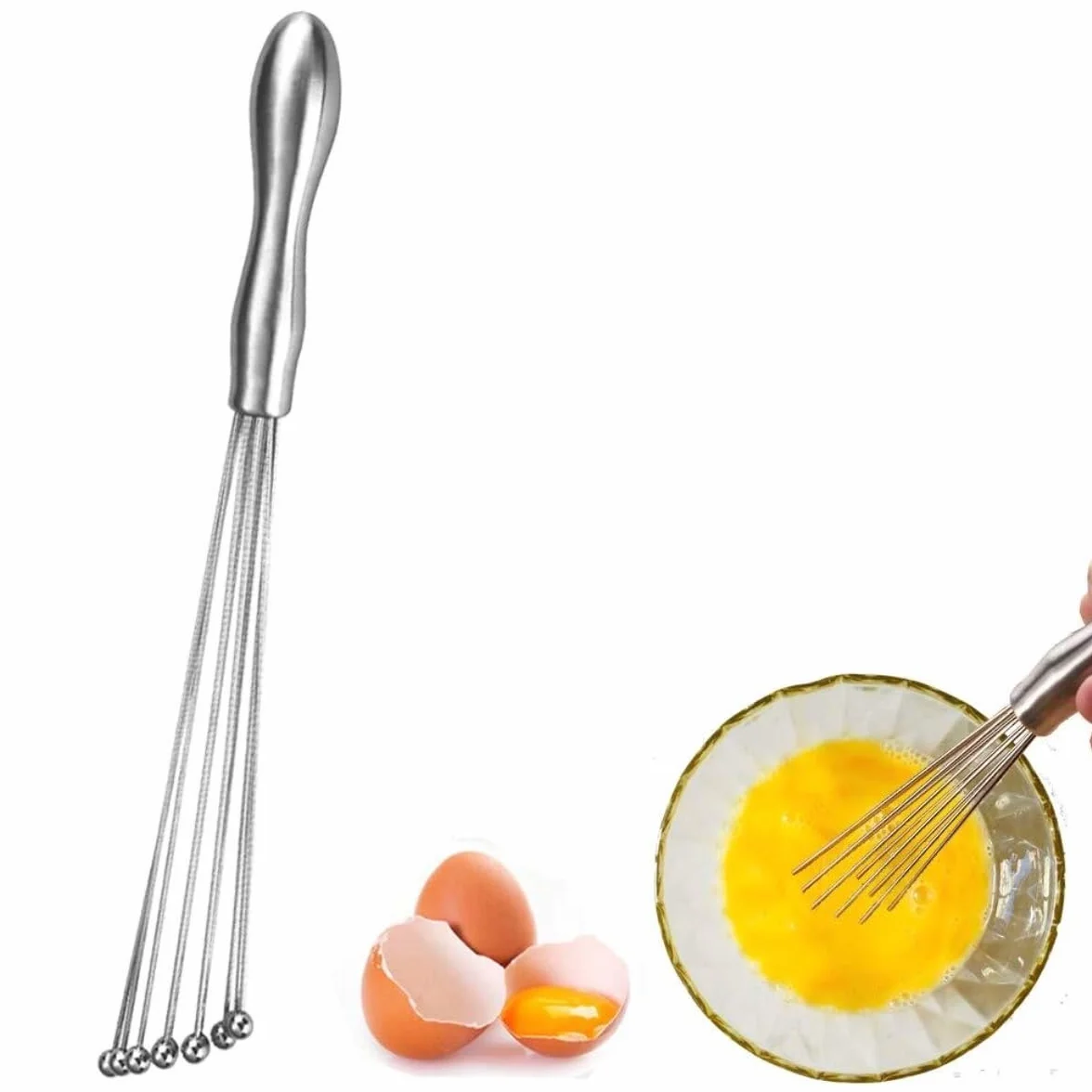 Varillas Cocina Espumador De Leche Batidor De Bolas De Acero Inoxidable, Mezclador Manual, Herramientas De Cocina For Hornear, Salsa, Crema, Huevos Batidora De Leche(12inch)