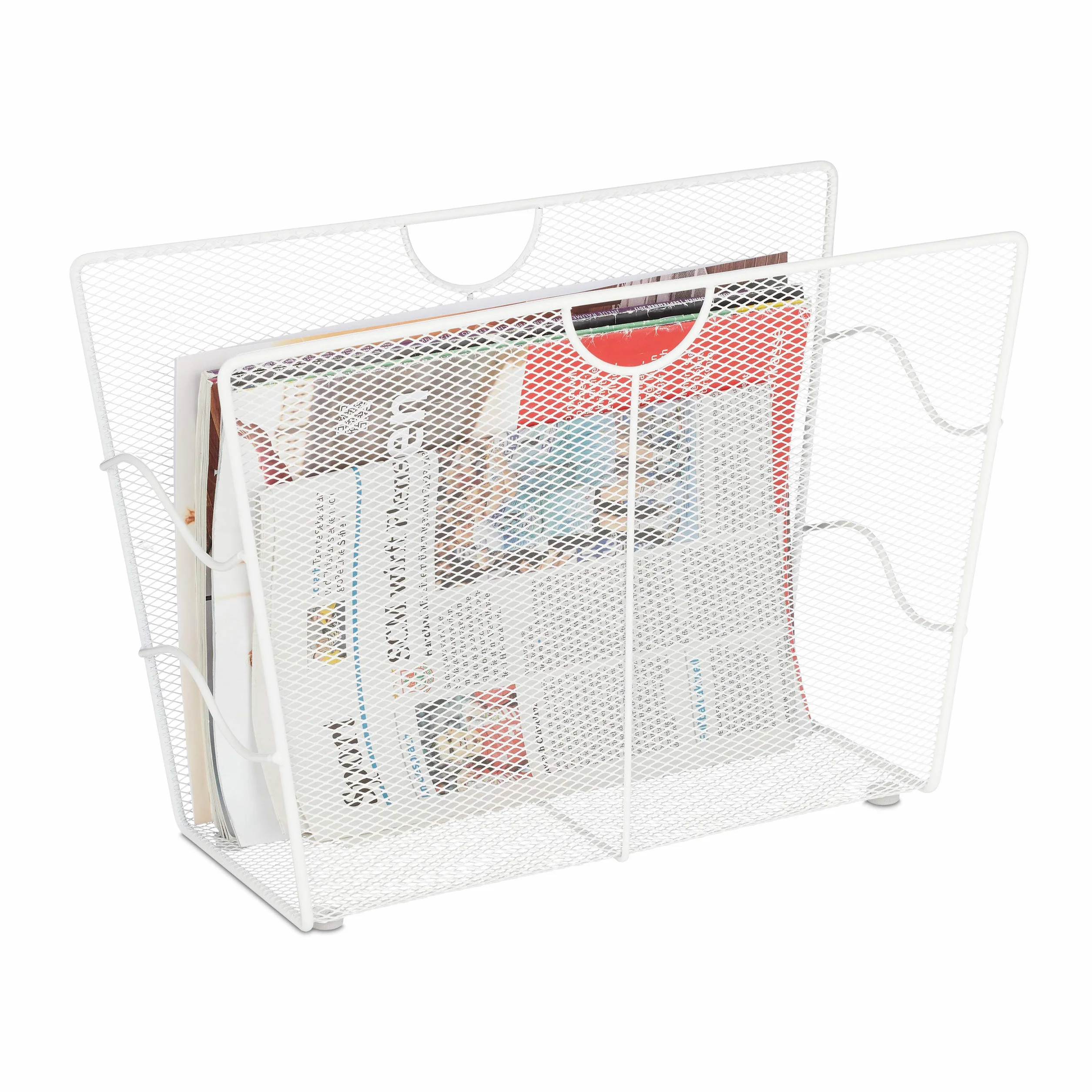 Relaxdays Revistero Metálico Organizador de Revistas de Pie Malla 27 x 39 x 17 cm Blanco