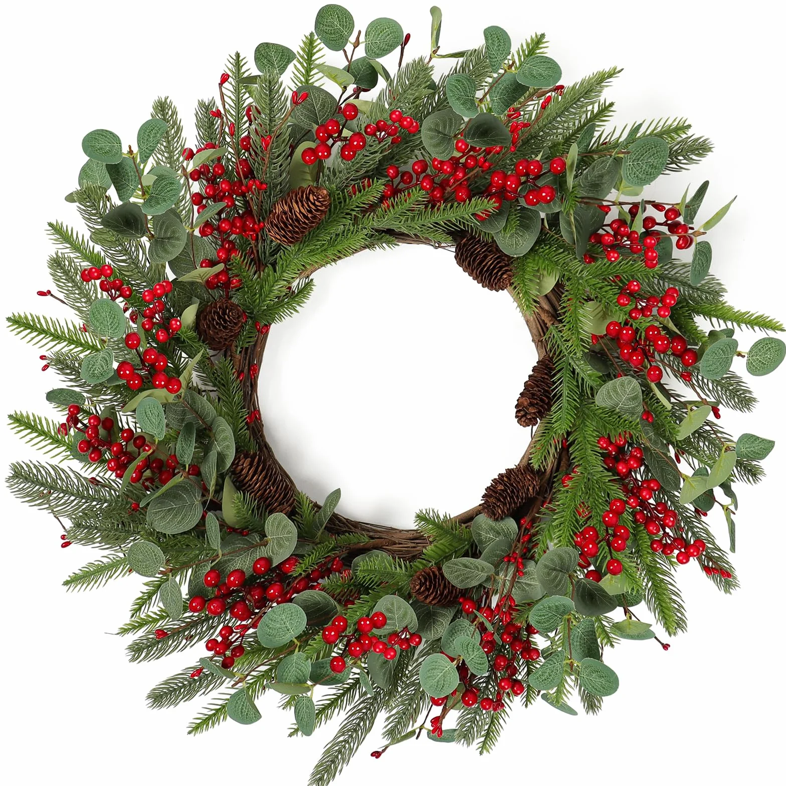 Betylifoy Corona de Navidad Grande de 60 cm, Guirnalda Navideña para Puerta Delantera Corona Navideña con Bayas Conos de Pino para Decoraciones Navideñas para Chimenea en el Hogar