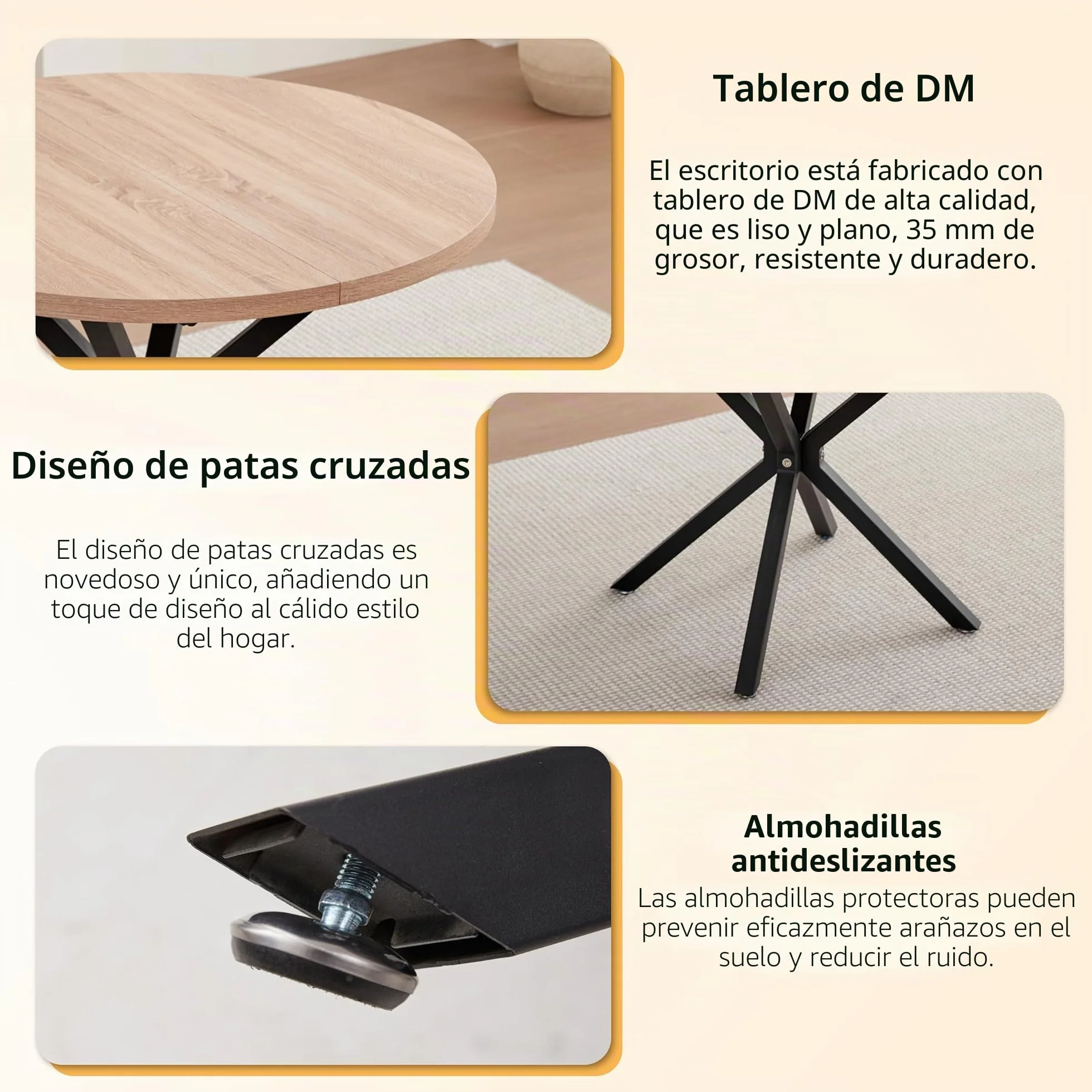 Mesa de Comedor Redonda Moderna con Tablero de MDF, Patas de Metal Negro, Adecuada para Salón, Cocina, Comedor, Mesa de Comedor Nórdica, 100 cm - Textura de Roble Claro