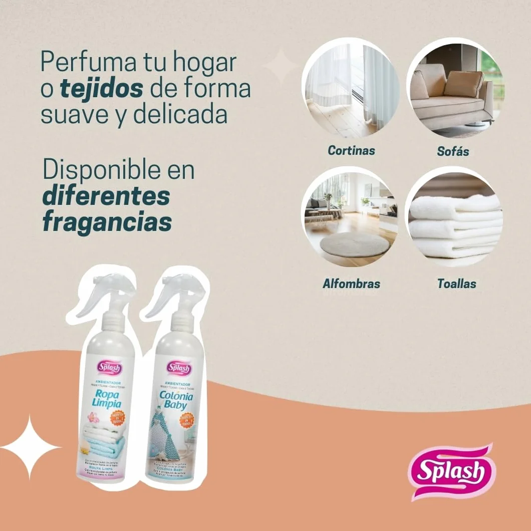 Ambientador Pulverizador Hogar Tejidos Fragancia Fresca Ropa Limpia Microcápsulas de Perfume 400 ml
