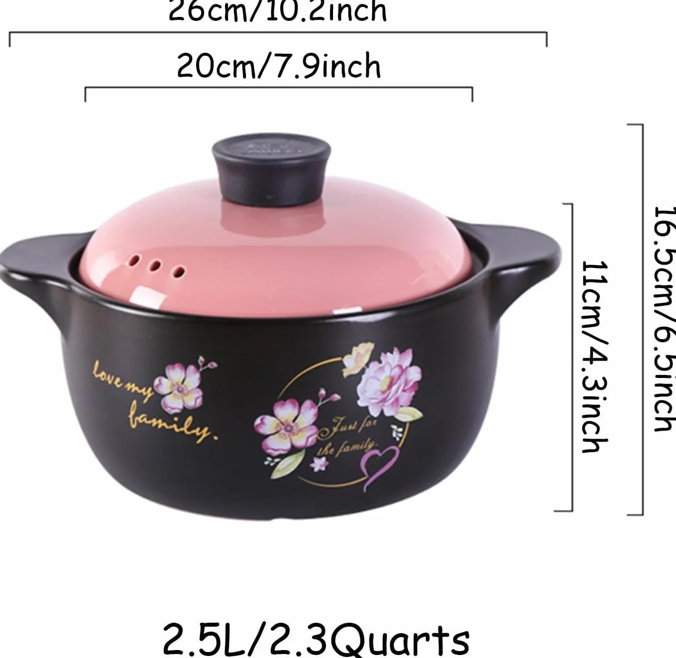 Olla Grande De Barro con Tapa: Olla Versátil De Cerámica para Sopas, Guisos, Arroz Y Carne Cenas con Invitados Y Comidas Familiares. One Color 2.5L/2.3Quarts