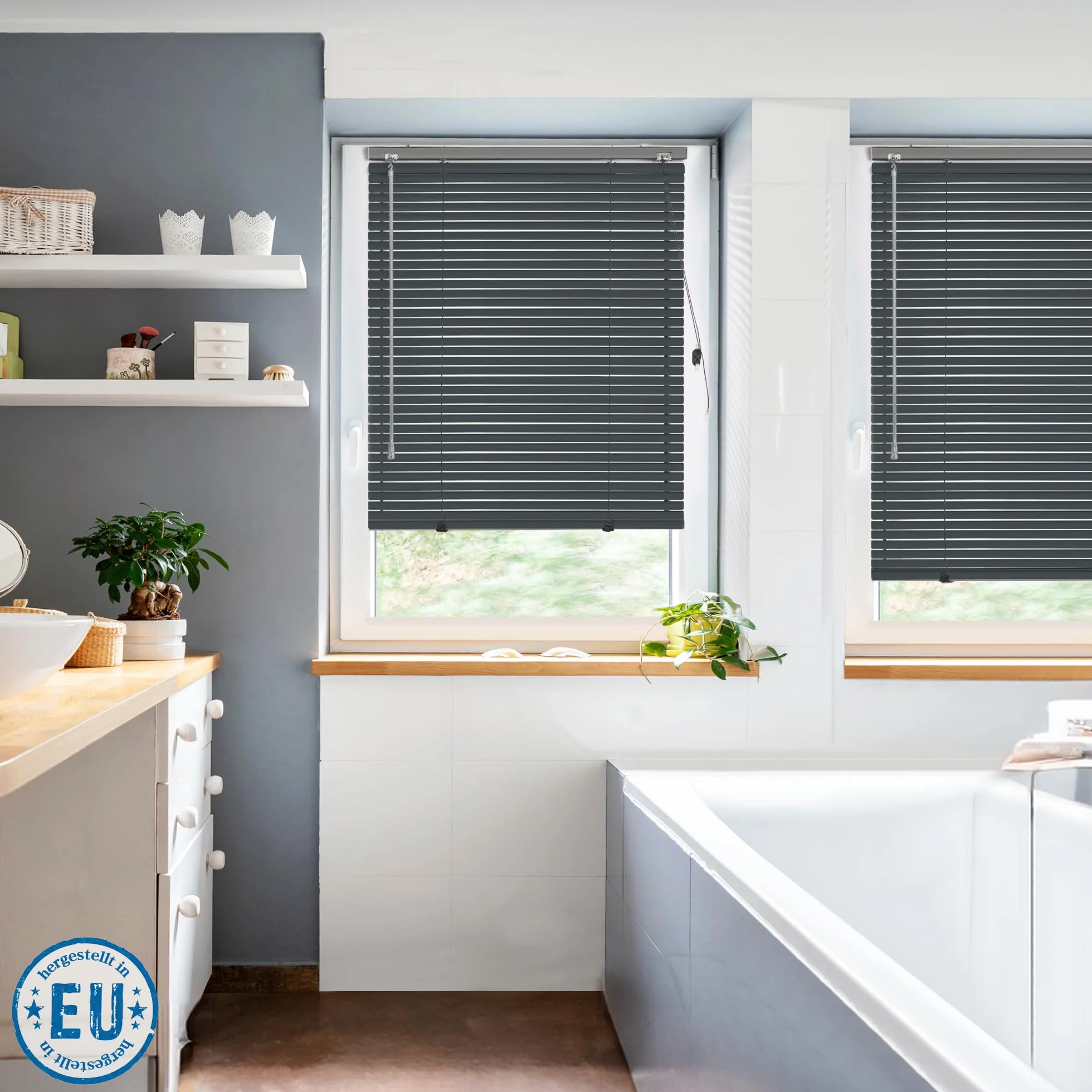 Jalousiescout Persiana Veneciana sin luz Persiana Veneciana de Aluminio, innovadora tecnología de oscurecimiento, protección de la intimidad, sin taladrar, 150 x 250 cm, Gris Oscuro Mate