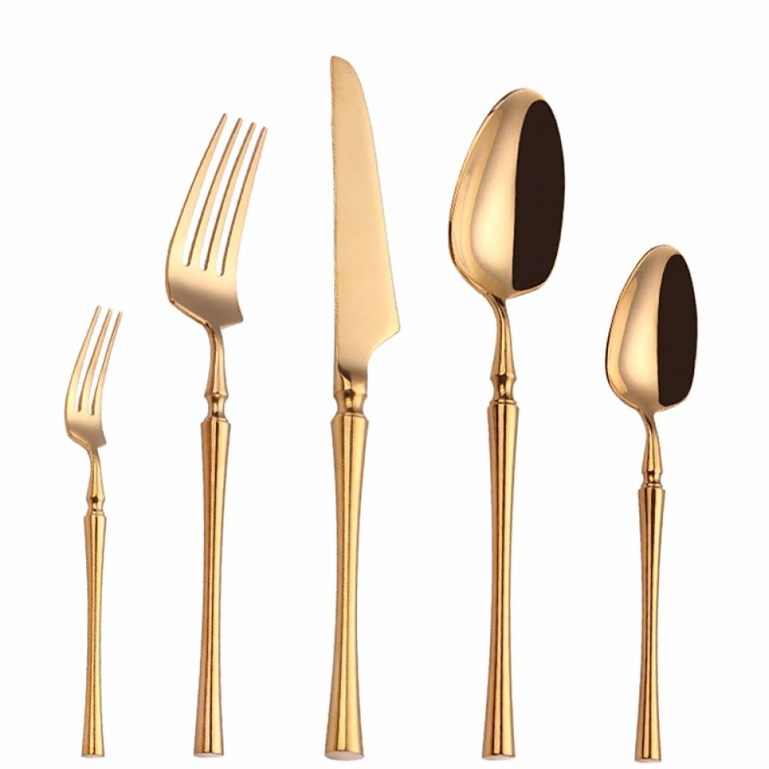 Genérico Juego de Cubiertos de Acero Inoxidable Dorado (4 o 5 Piezas), Elegantes Tenedores, Cuchillos y cucharas Dorados, vajilla de Cocina Premium, vajilla Dorada Duradera para el hogar y Eventos.