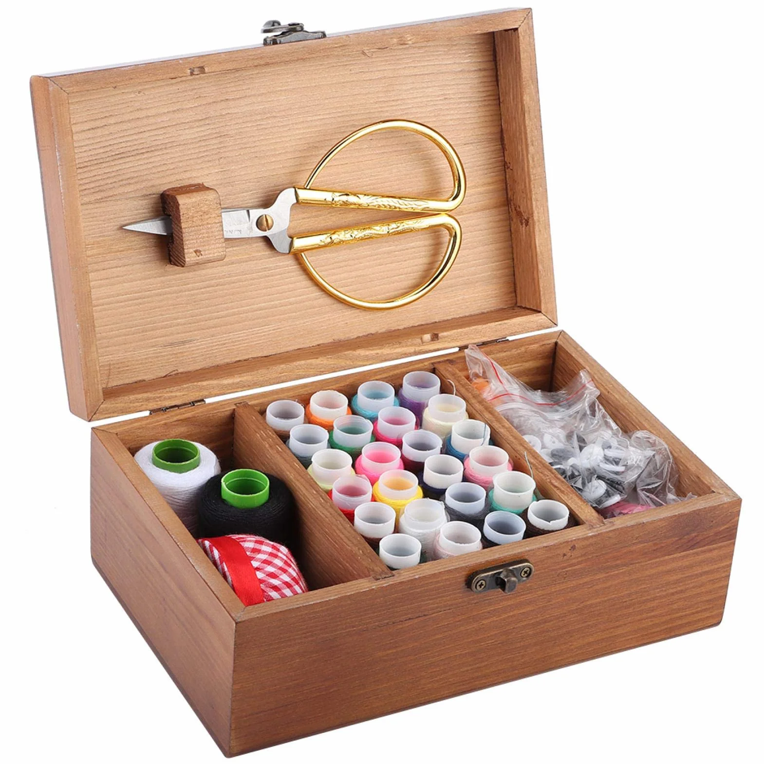 Kit de costura multifunción, cesta de costura de madera con accesorios, caja de costura con kit de costura, accesorios para el juego de herramientas de reparación del hogar(Suit Kit)