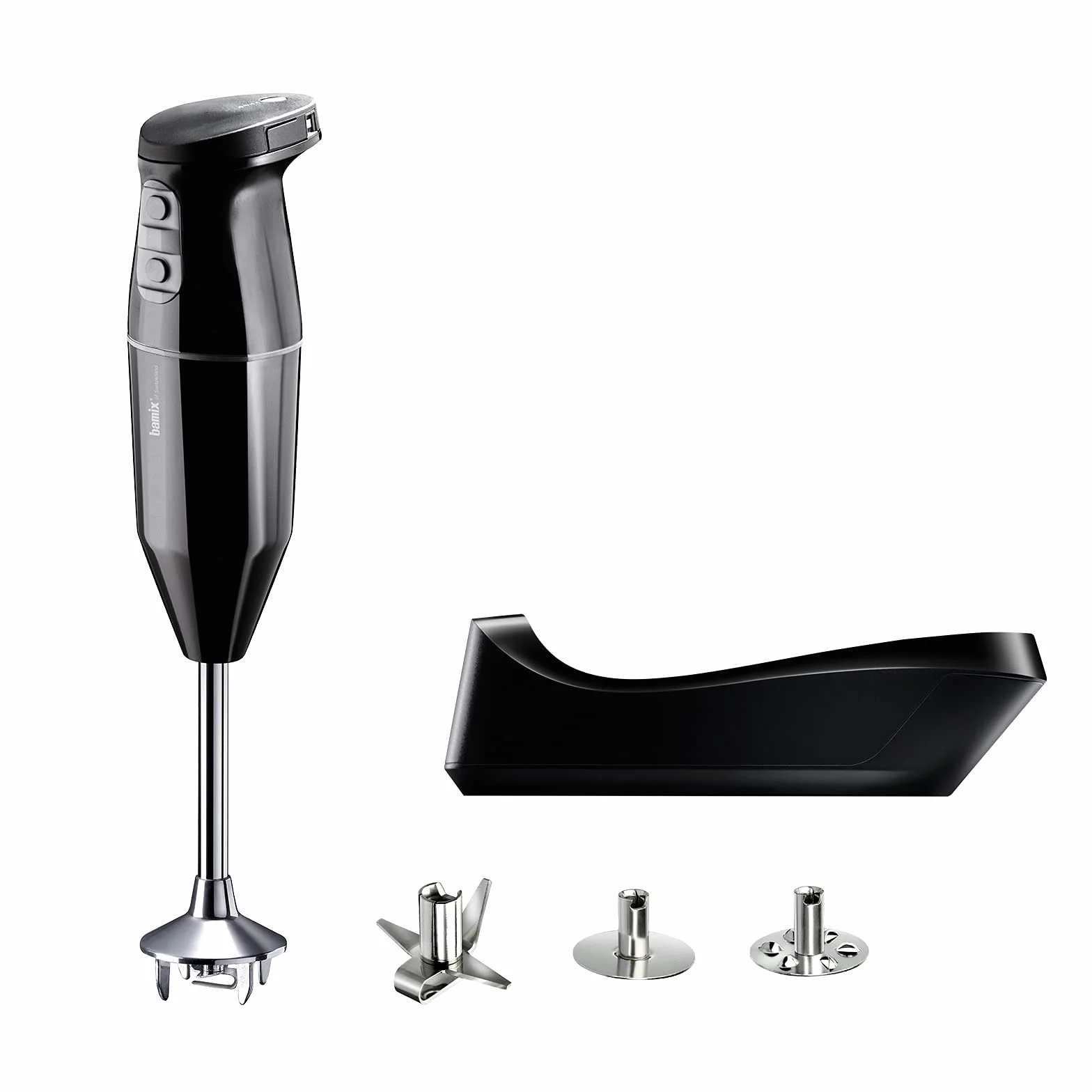 bamix Set de batidora de mano cordless inalámbrica, Cargador, Multicuchilla, Mezclador, Disco giratorio acero inox., 250 W, 2 velocidades, Made in Switzerland, Negro