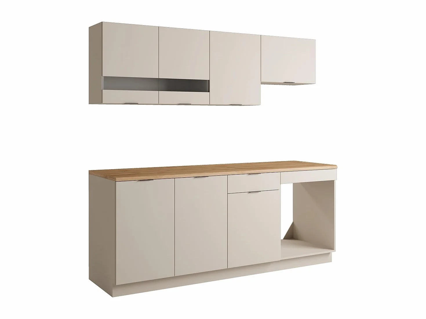 Vente-unique - Cocina Completa - con encimera de 200 cm - Beige y Natural - CARMEO