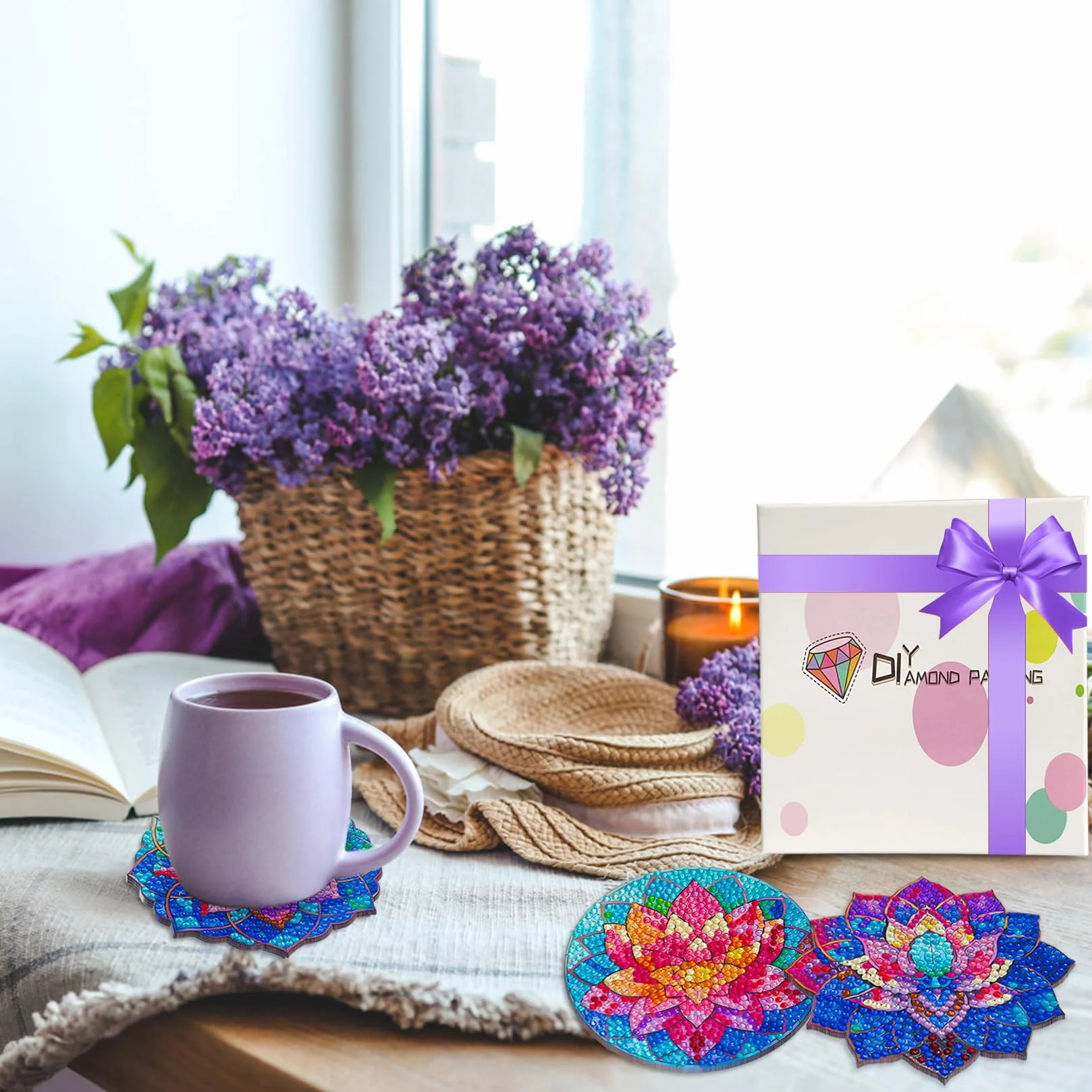 Posavasos Diamond Painting 5D para Flores, Tazas, Copas Vino, Jarrones, Regalo San Valentín