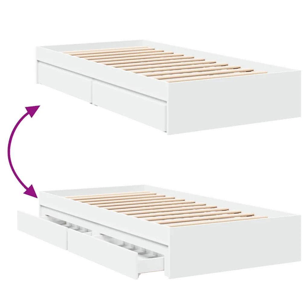 vidaXL Cama con cajones Madera de ingeniería Blanca 75x190 cm, Cama, Cama con almacenaje, Estructura de Cama Individual, Cama Individual