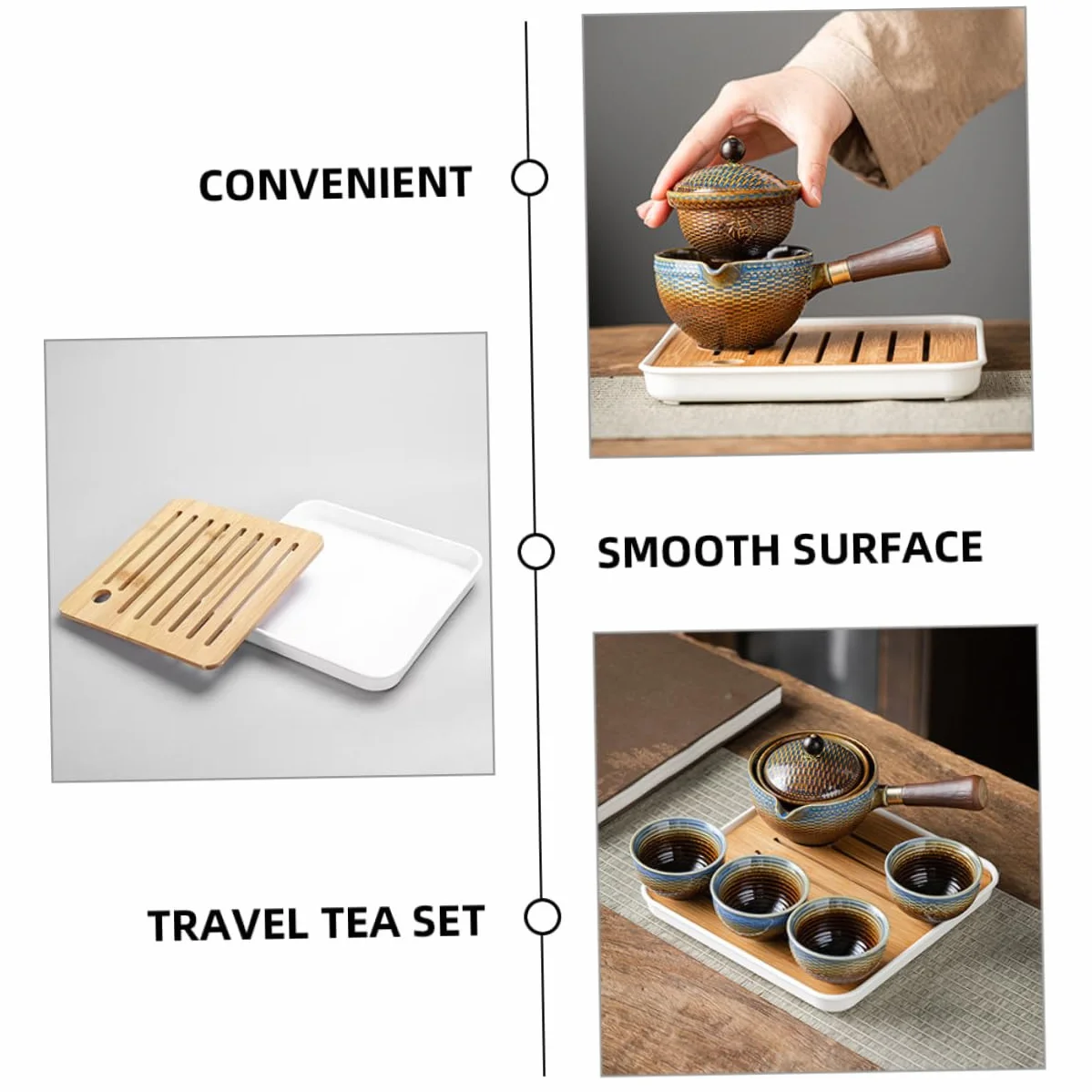 Juego de Té de Cerámica 1 Set de Viaje Portátil para Hogar | Bambú y Madera, Bolsa de Almacenamiento, Diseño Elegante, para Apasionados del Té, Formato Compacto