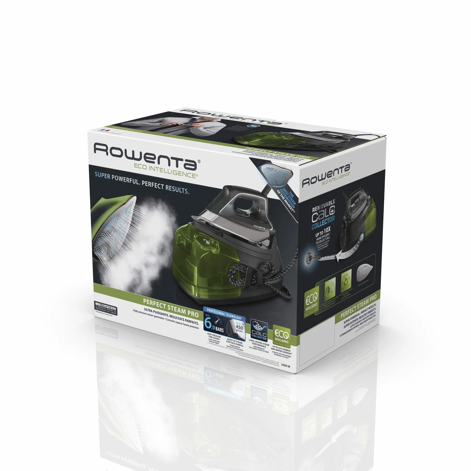 Rowenta Perfect Steam Pro DG8626F0 - Centro de planchado (2400 W, Golpe 450, vapor 120 g/min, suela Microsteam Laser 400, función ECO), color negro (Reacondicionado)