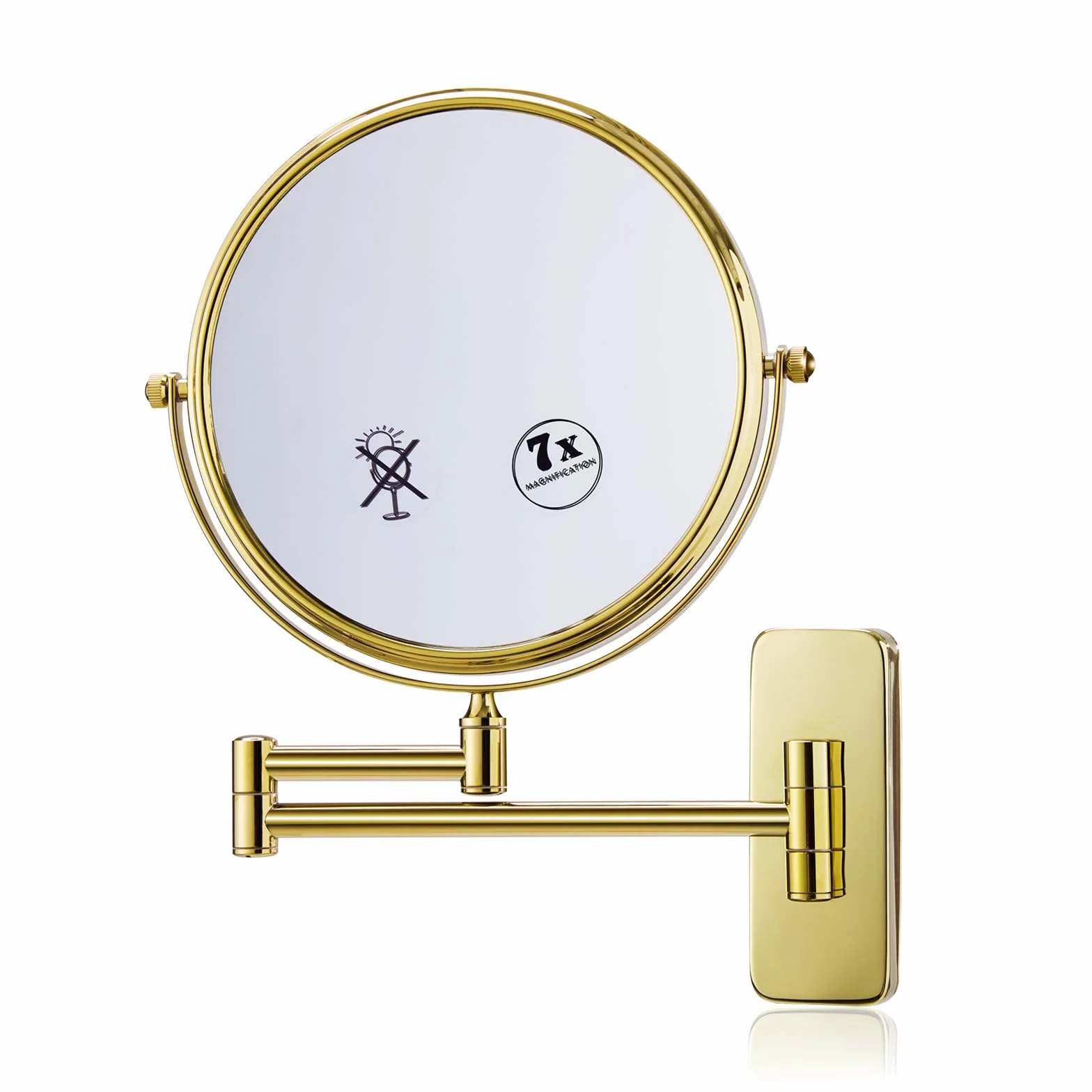 Nicesail Espejo de pared de 8 pulgadas con aumento 7X, espejo de acabado dorado para afeitado y maquillaje, espejo de tocador de aumento en el baño