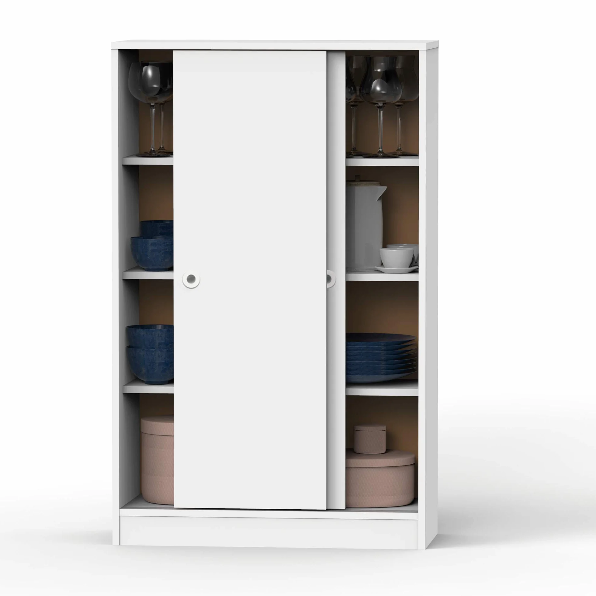 MUEBLES PITARCH Armario Bajo Auxiliar Tibet Color Blanco Soft 2 Puertas 2 Estantes Almacenaje Mueble 120x74x33 cm