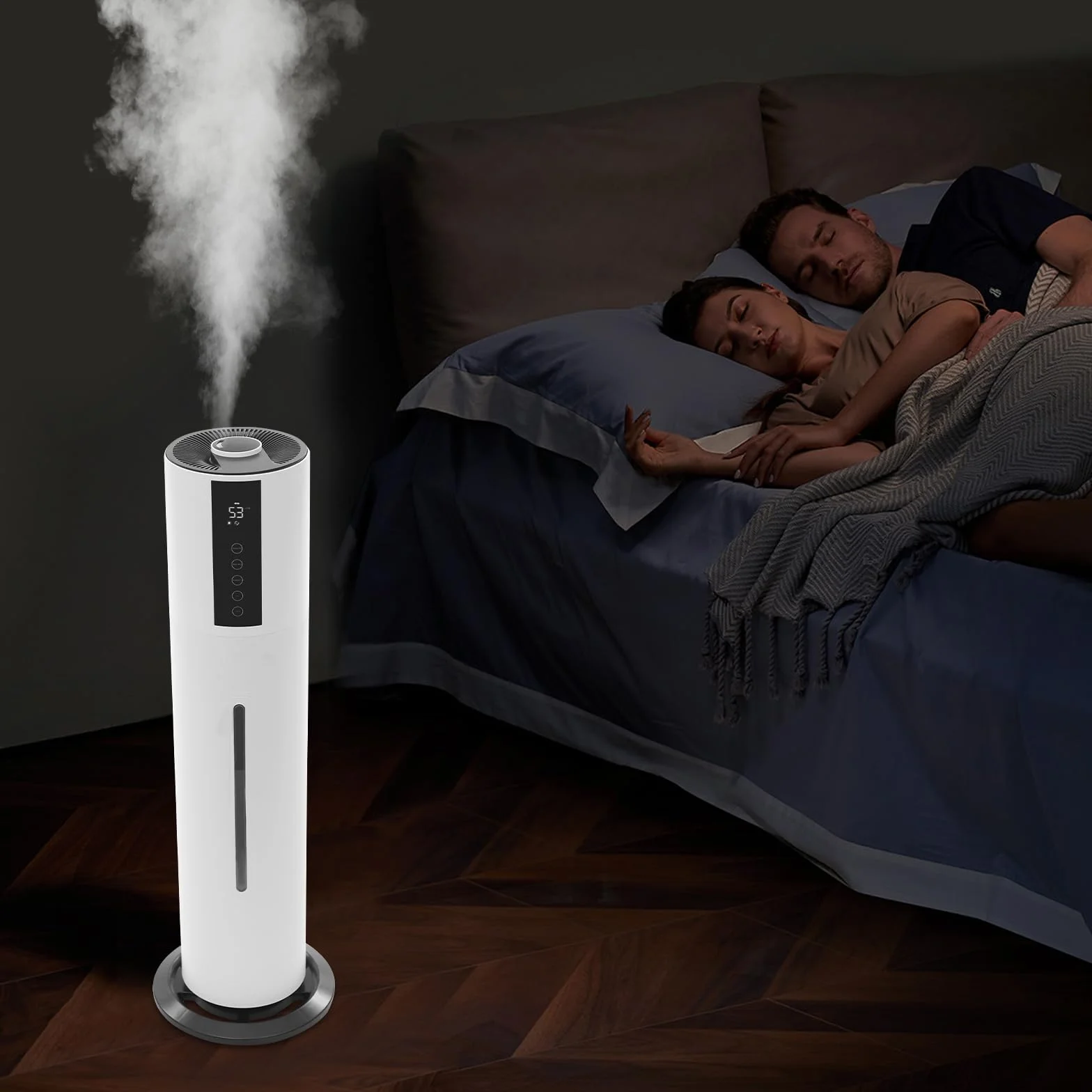 Humidificador grande para el dormitorio, humidificador de 28 W y 8 L con funciones de esterilización, volumen de niebla ajustable en 3 niveles con indicador LED, apagado automático, temporizador y