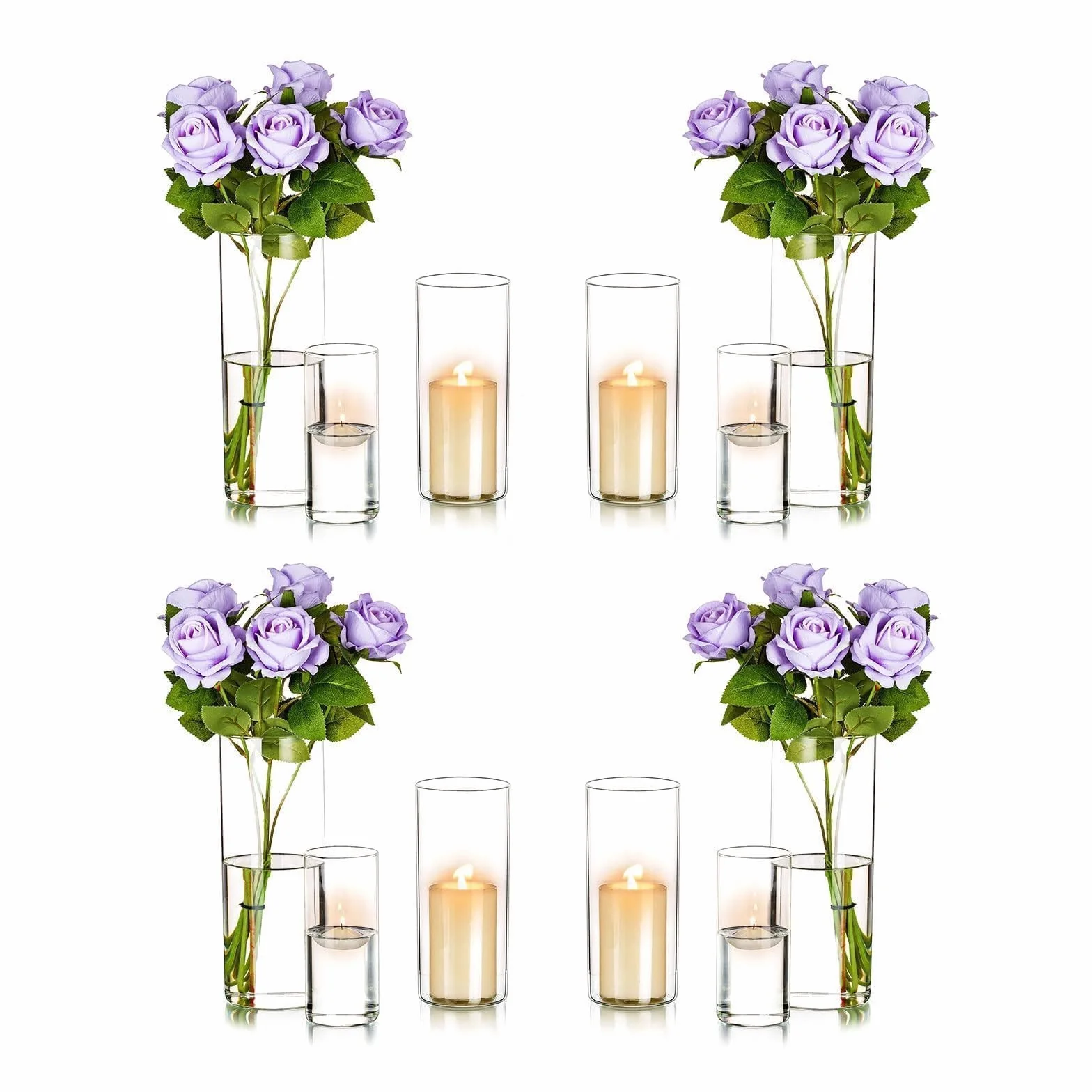 Romadedi Portavelas de cristal para boda, juego de 12 unidades, cilindro transparente, 15/20/25 cm | Vasos para velas flotantes, decoración de mesa, mesa de comedor, fiesta, sala de estar, exterior