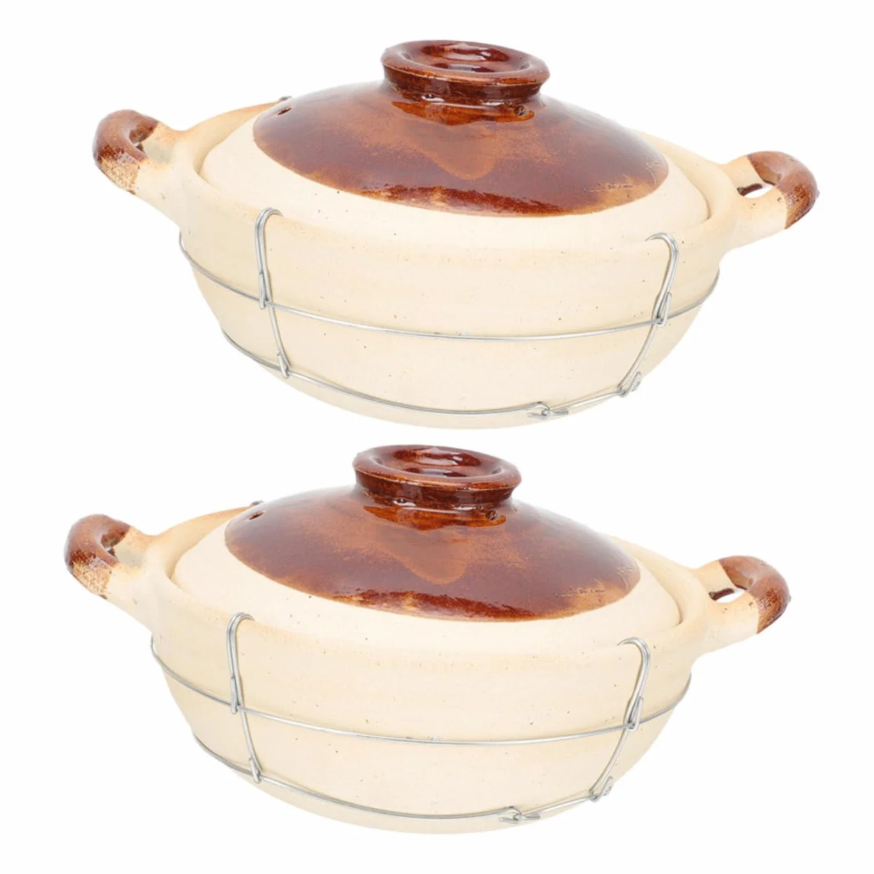 BESPORTBLE 2 piezas Cazuela de Barro con Tapa Olla Redonda Ergonómica para Cocción Individual Guisos Sopas para Cocina Doméstica
