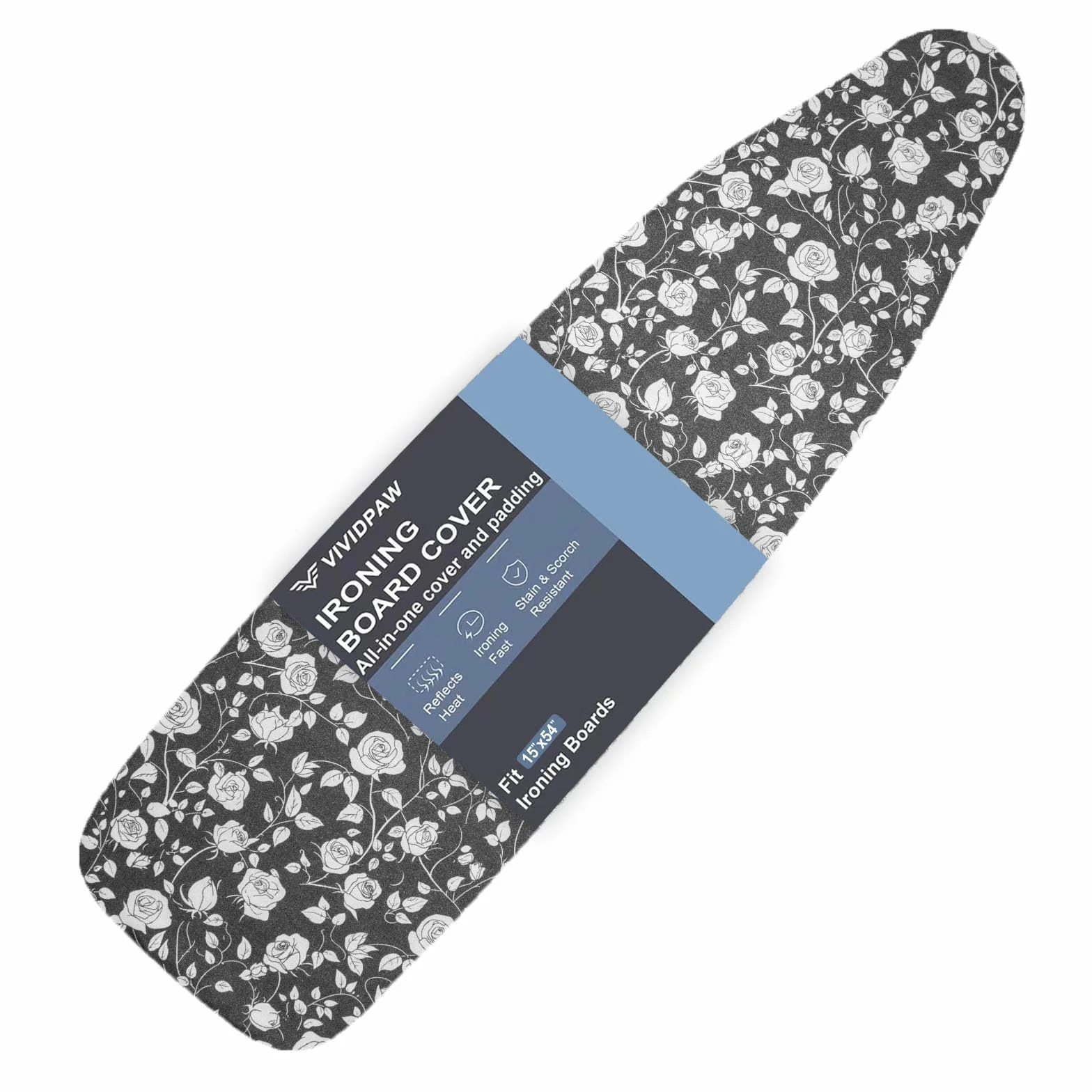 VividPaw Funda y almohadilla para tabla de planchar, tamaño estándar de 15 x 54 pulgadas, acolchado grueso, borde elástico, resistente a la abrasión y a las manchas, cierre ajustable, fundas de tabla