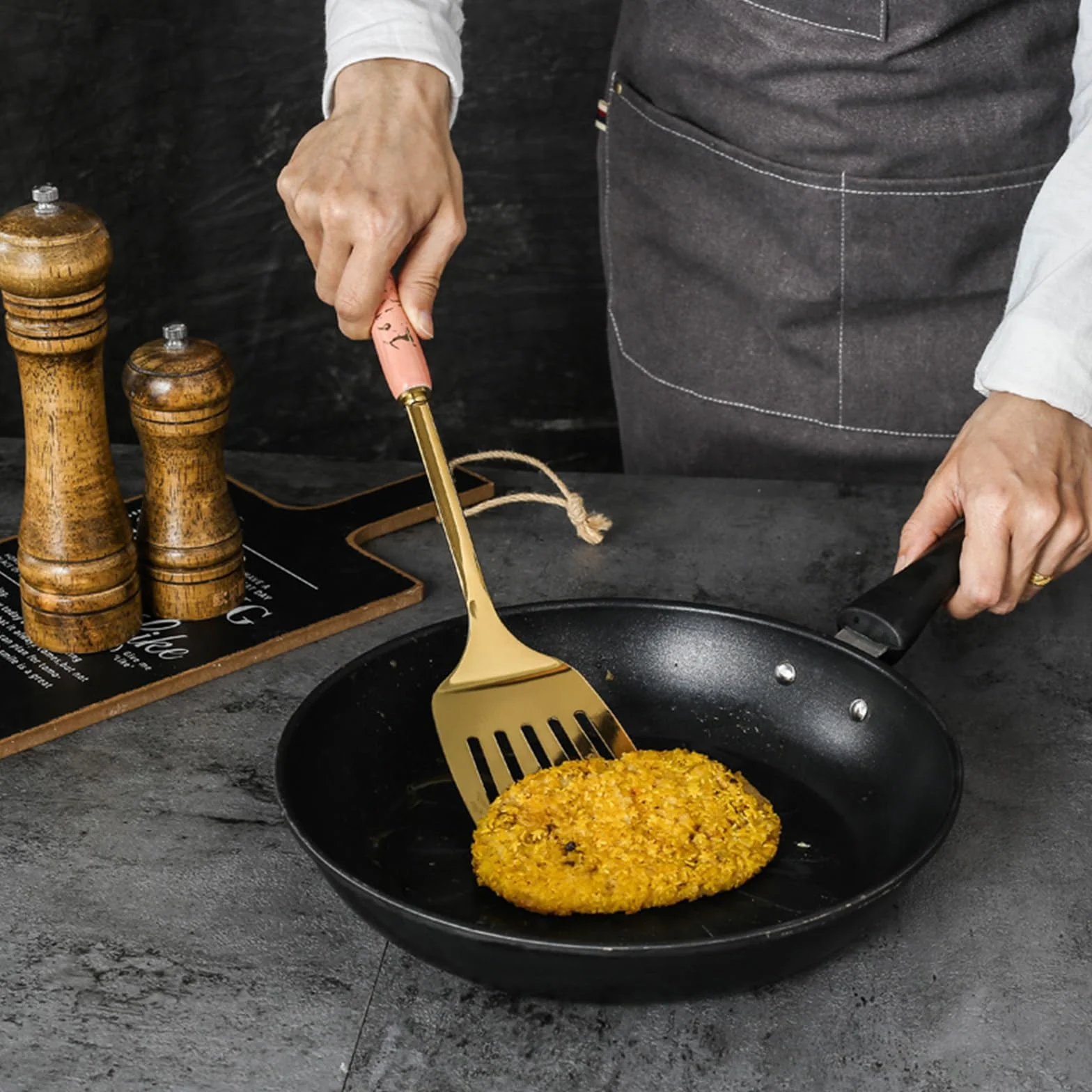 Juego de utensilios de cocina de acero inoxidable de 7 piezas con asas antideslizantes y apto para lavavajillas para chefs modernos, juego de utensilios de cocina de acero inoxidable