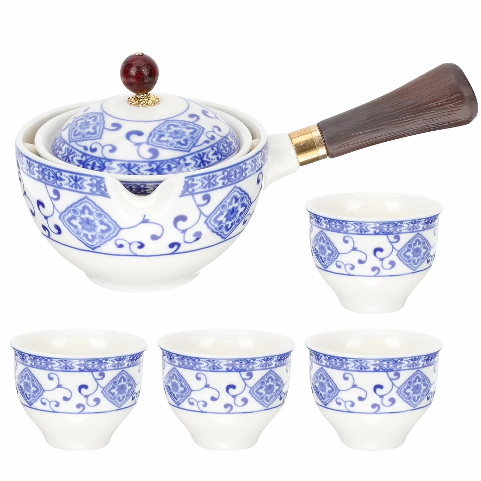 Juego de Té Chino de Cerámica Estilo Chino Tetera y 4 Tazas Fácil de Limpiar y Verter Adecuado para Aficionados al Té en Casa