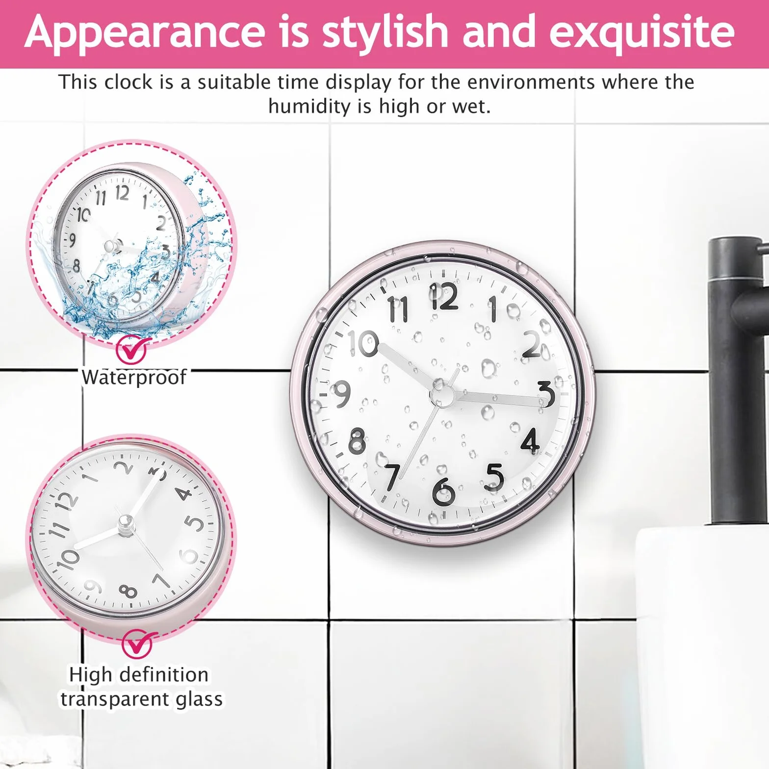 Zerodeko Reloj Mini de Pared Ventosa Resistente al Agua para Baño