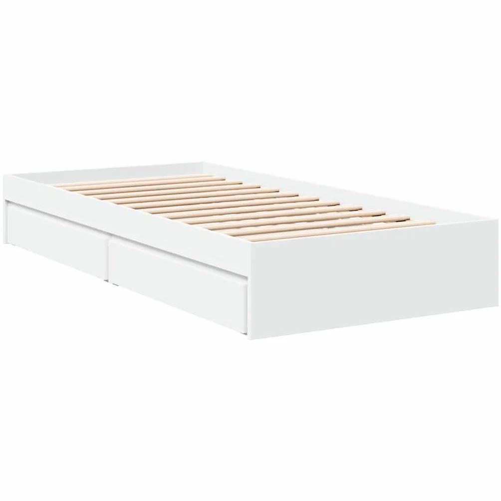 vidaXL Cama con cajones Madera de ingeniería Blanca 75x190 cm, Cama, Cama con almacenaje, Estructura de Cama Individual, Cama Individual