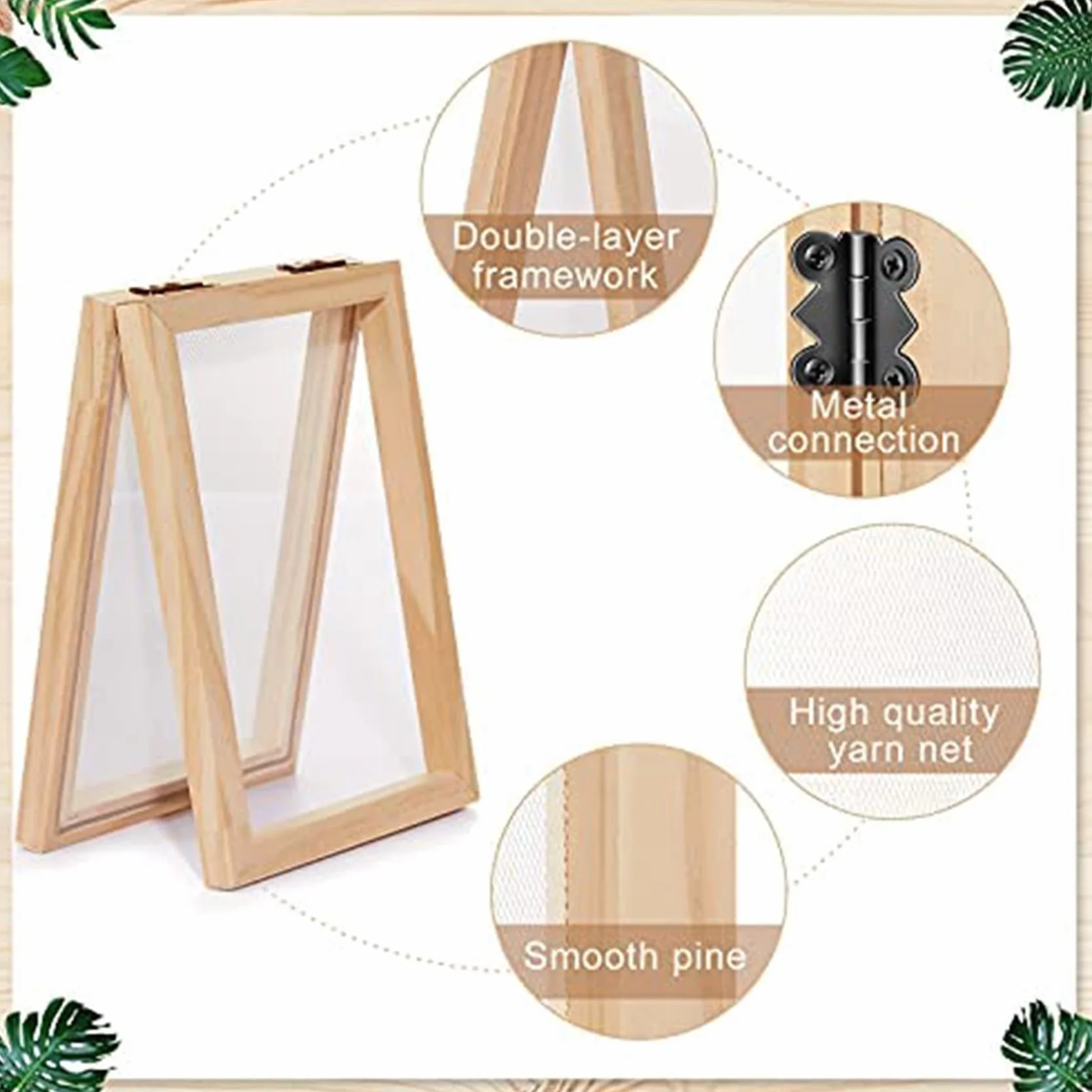 Kit de Pantalla para Hacer Moldes de Papel de Madera 3 Piezas Marcos 3 Tamaños Manualidades DIY