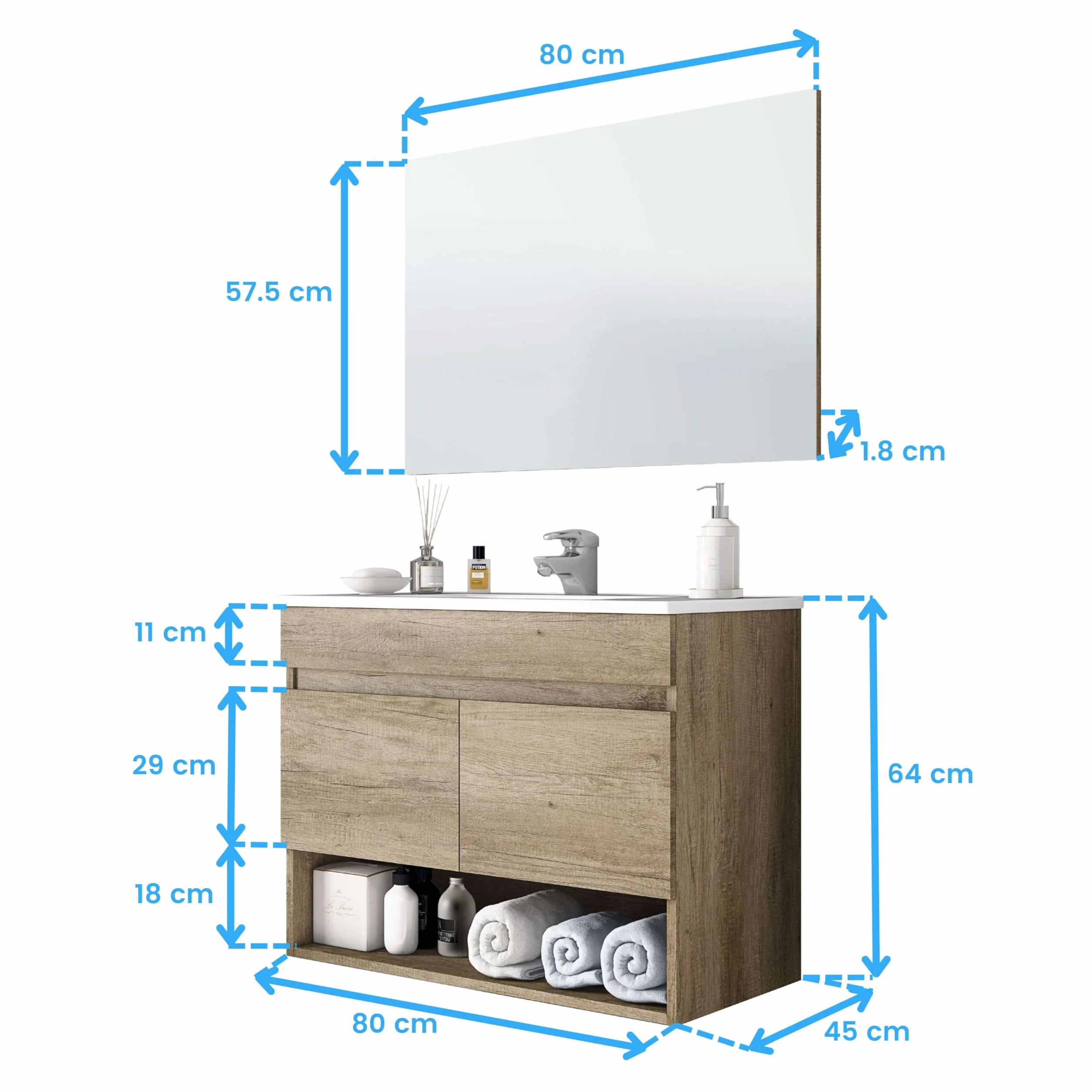 Miroytengo Mueble de Baño Estilo Natural Roble Nordik 80x64x45 cm con 1 Hueco y 2 Puertas
