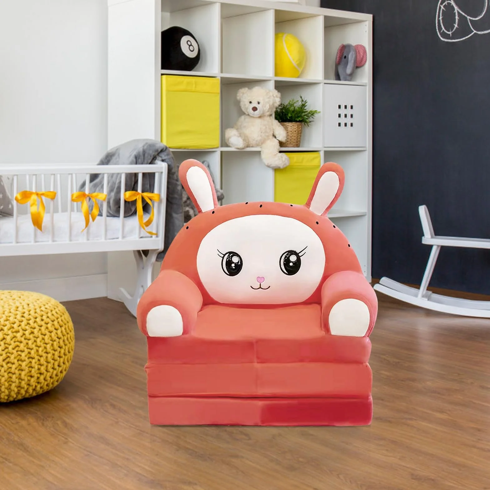 Sofá Cama Plegable 2 en 1 para Niños, Diseño Abierto con Forma de Dibujos Animados de Tamaño Largo, con Delicada Tela de Terciopelo y Funda Lavable Extraíble (F)
