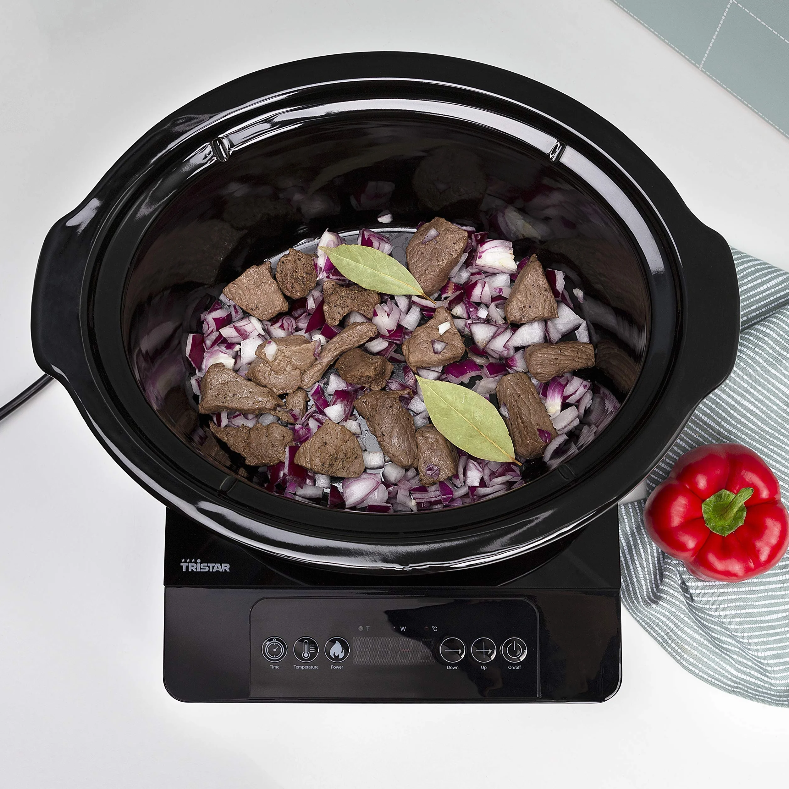 Tristar VS-3920 Olla de cocción lenta digital 4,5 L interior de cerámica temporizador negro