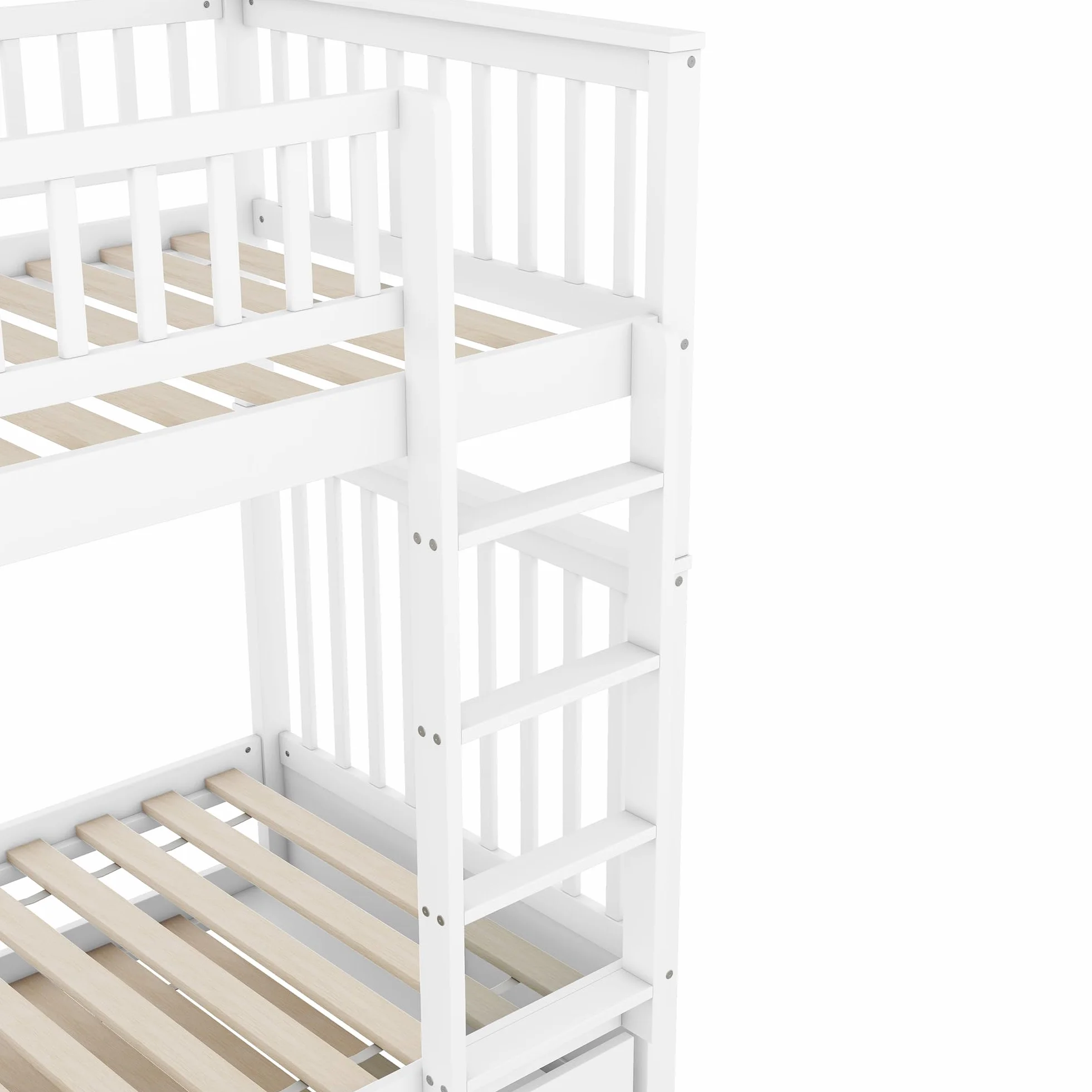 Moimhear Literas de 90 x 200 cm, camas infantiles, literas triples con cama nido, barandilla alta, escalera estable (blanco)