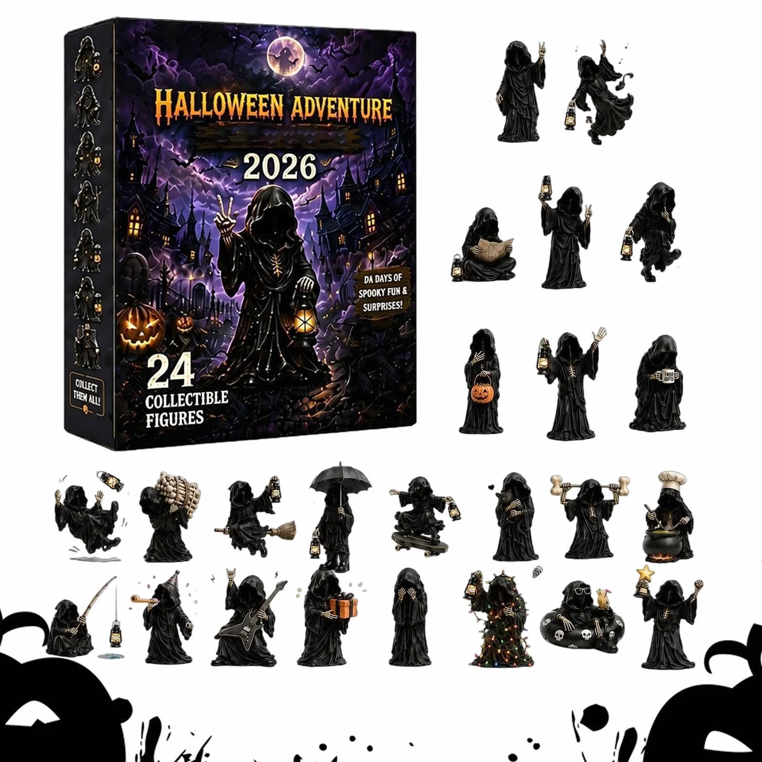 Calendario Cuenta Regresiva Halloween Con Figura Accesorio Coleccionable | Calendario de Cuenta Atrás Figuras de Fantasmas Halloween Para Adultos Y Adolescentes Árbol Ventana Puert