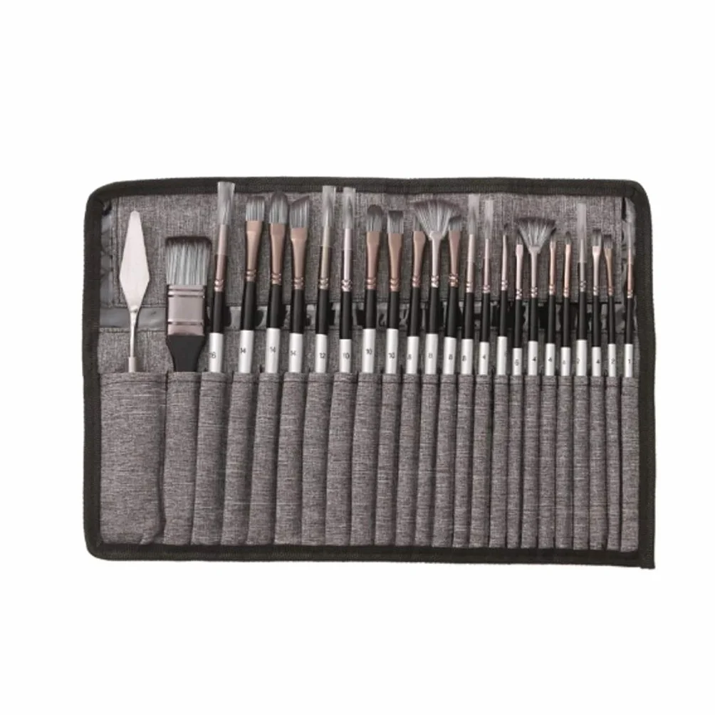 Pinceles, Juego de 24 Pinceles Planos de Nailon con Mango de Madera para Pintura al óleo y Acuarela, Materiales para Pintura artística y acrílica.