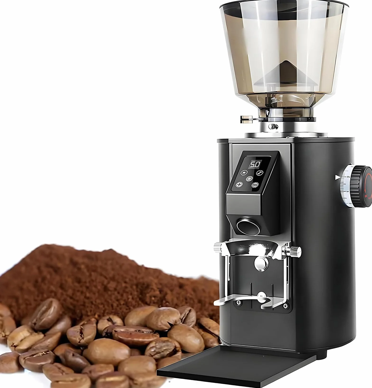 Molinillo De Café Profesional: Molinillo De Café Expreso De Muelas Planas De 64 Mm De Calidad Comercial Con 9 Ajustes De Precisión, Portafiltros, Para Molienda Regular Y Cuantitativa Ajustable Black