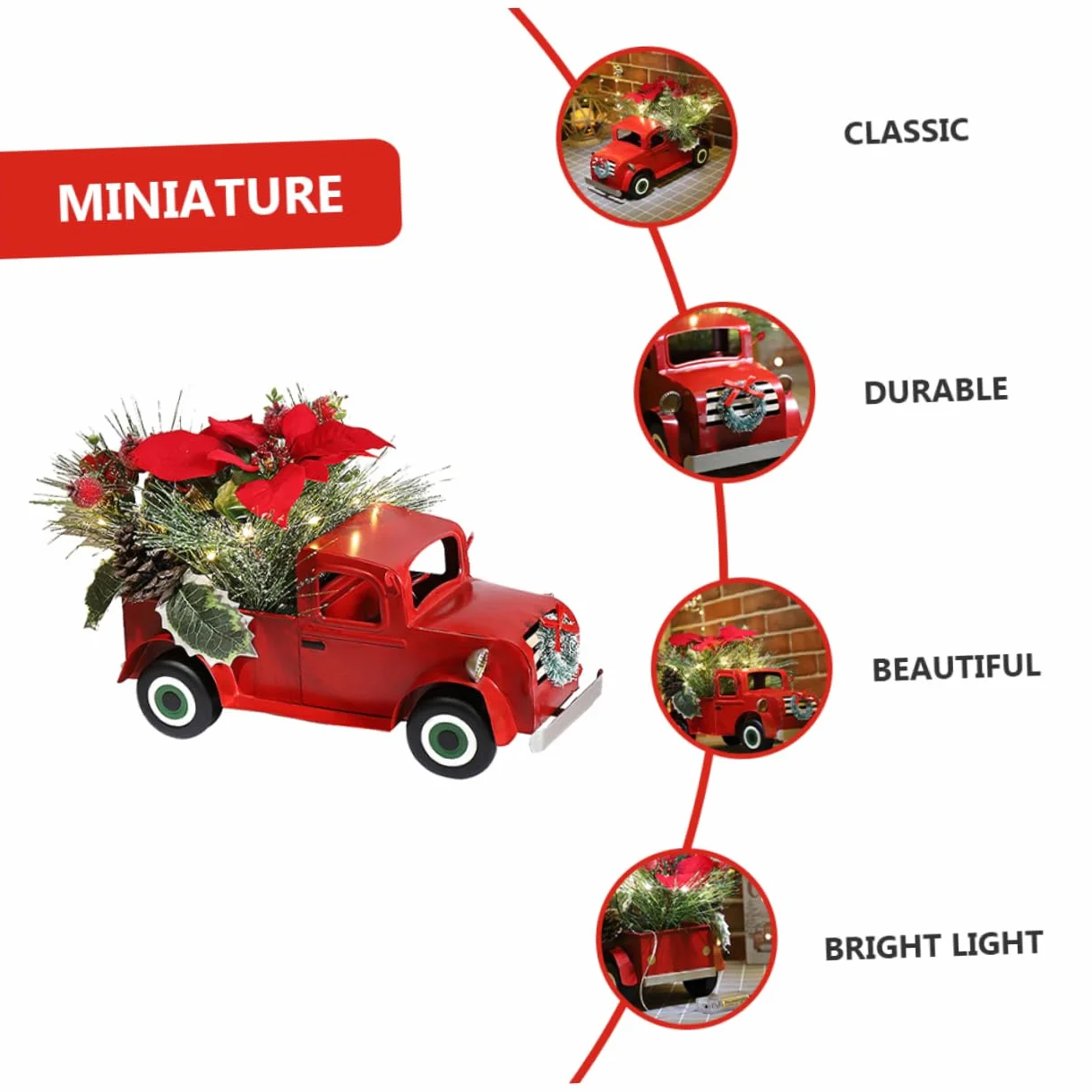 Cabilock Auto Camiones para Niños Coche En Miniatura Decoración De Navidad De La Casa De Campo Modelo Clásico Decoración De Camión Rojo Coches De Juguete Modelos Planchar Adornos Anticuado