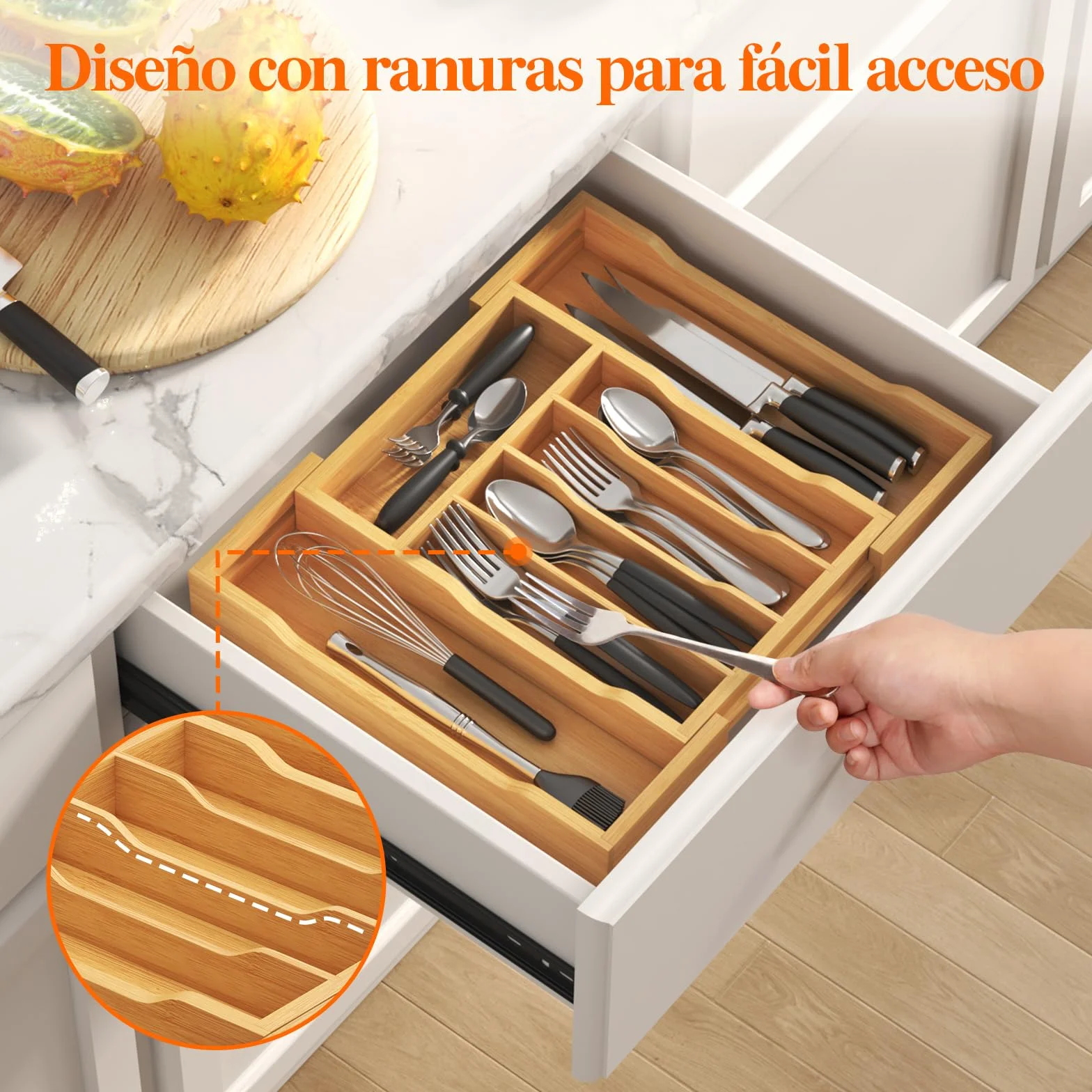 Lifewit Organizador Cubiertos de Bambú Extensible Cajón 24-40 cm Profundidad 33cm