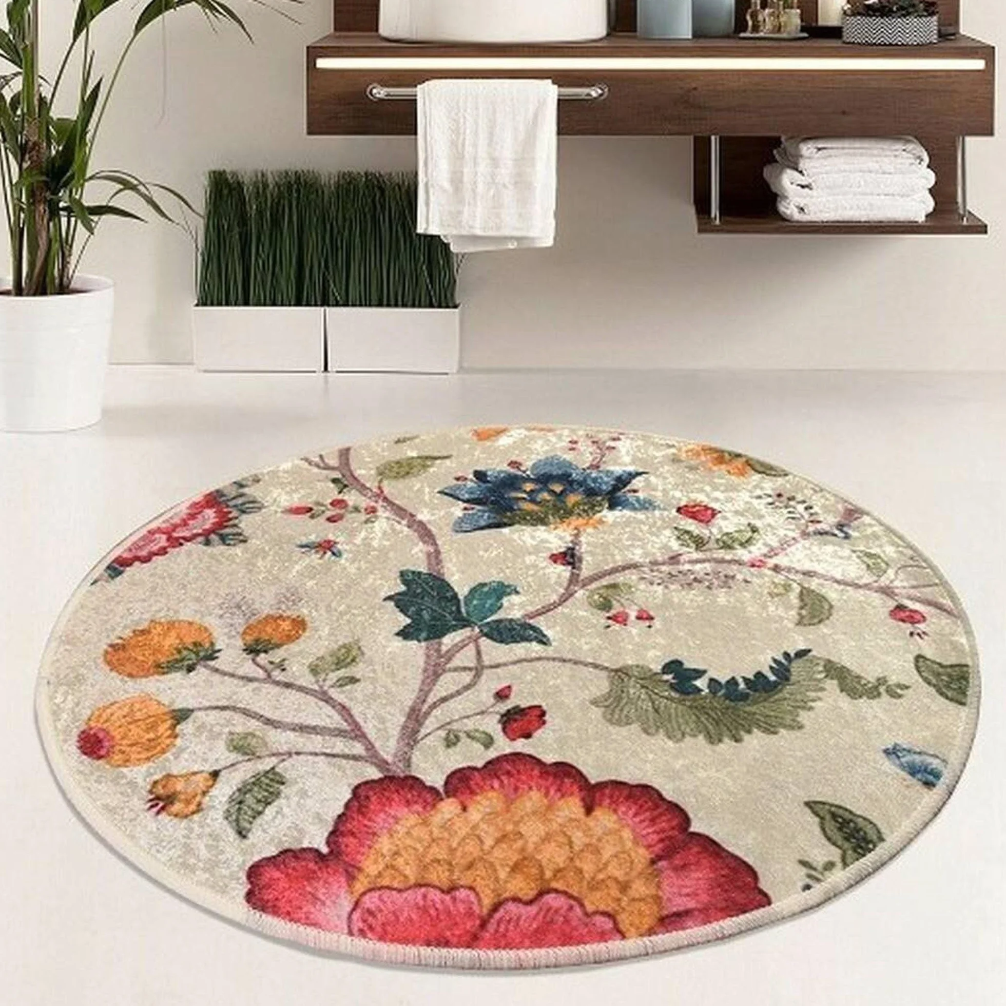 Alfombra de baño Dmora Albano 100x100 cm Multicolor, Forma Redonda, Lavable en Lavadora, Antideslizante