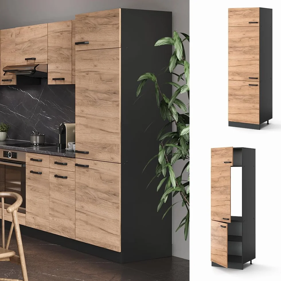 Vicco Armario para frigorífico Empotrado R-Line, Roble Dorado, 60 cm, para combinación Libre Dentro de Sistemas de Cocina modulares