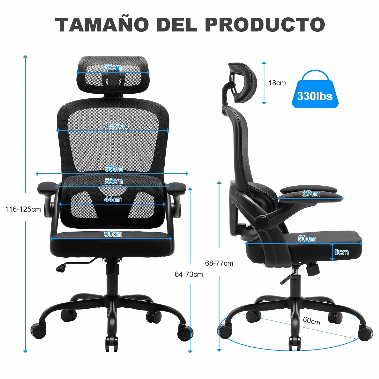 Magic Life Silla de Oficina Ergonómica con Soporte Lumbar, Asiento de Malla Rebotante, Respaldo Transpirable y Reposabrazos 3D, Altura Ajustable para Oficina en Casa (Negro)