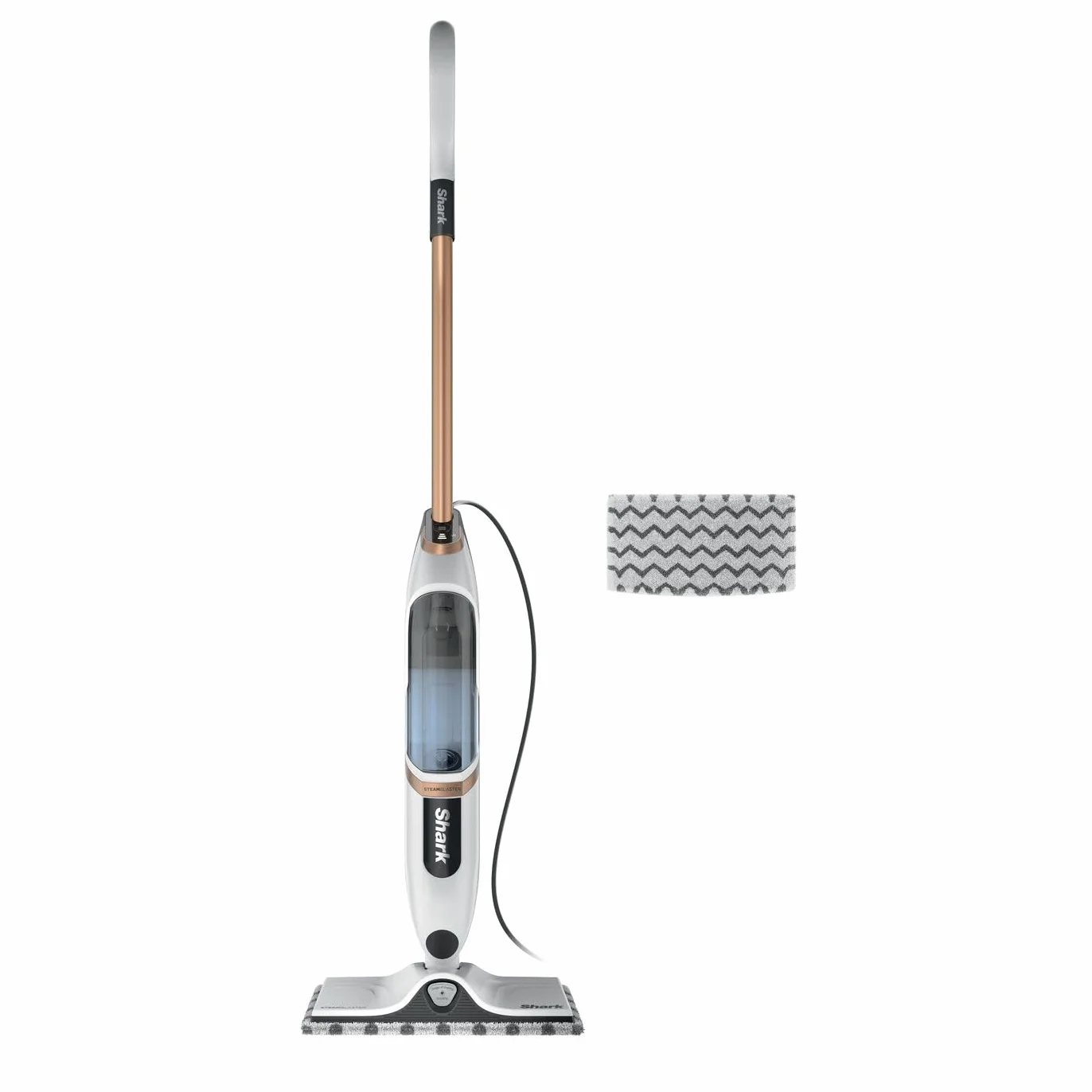 Shark SteamSpot con Steam Blaster para Suelos Duros, mopa de Vapor Ligera sin sustancias químicas, depósito de Agua extraíble, 2 bayetas atrapasuciedad Dirt Grip Lavables, Blanco y Cobre S2001EU
