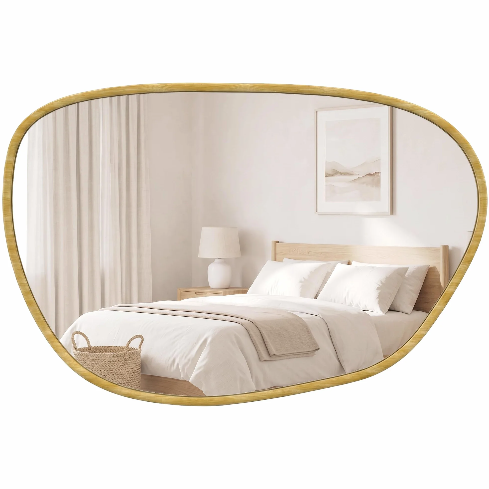 HOMCOM Espejo de baño asimétrico 90x60 cm Natural | Vidrio templado, decorativo, dormitorio, sala de estar, pasillo