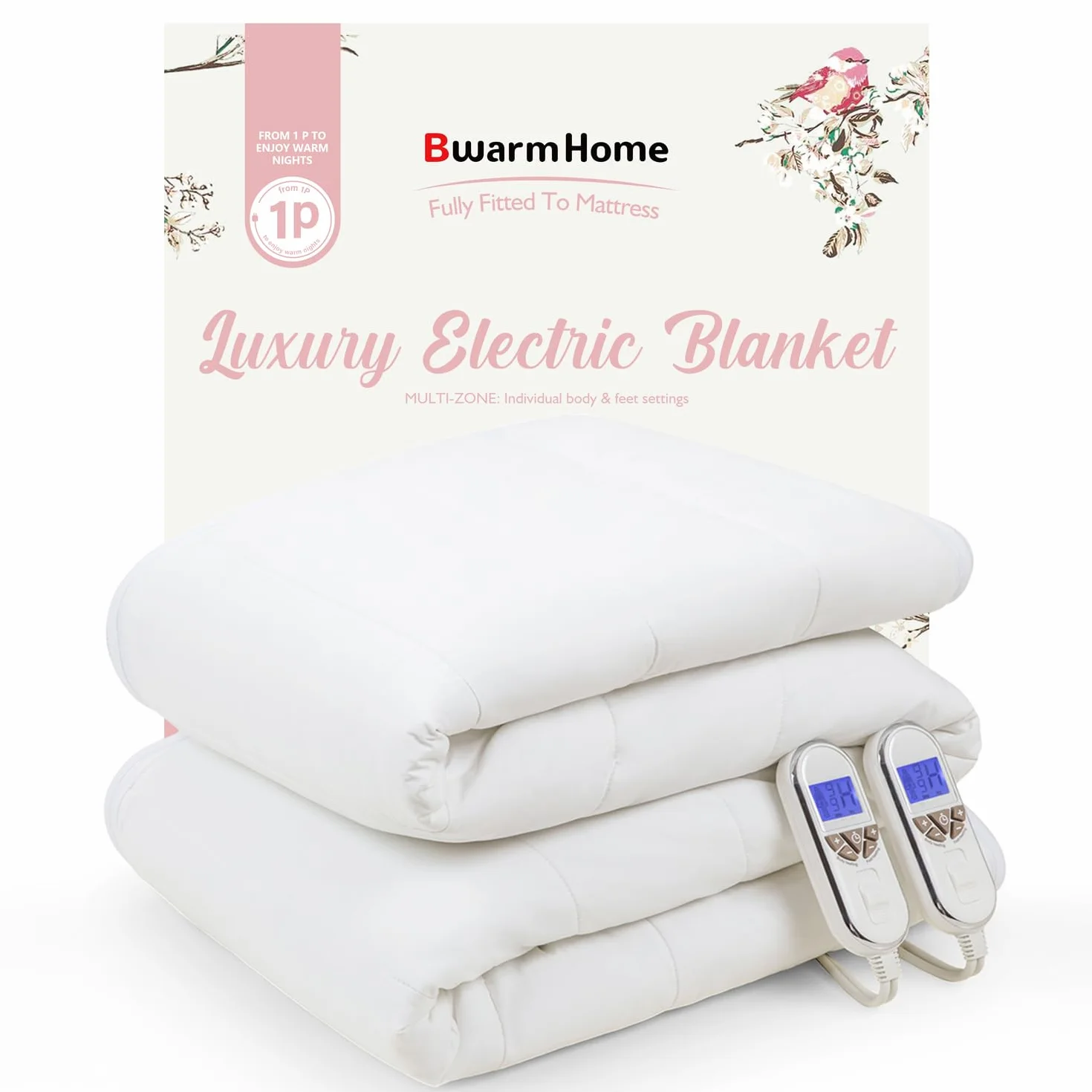Manta eléctrica de lujo para cama King, manta eléctrica bajera totalmente ajustada, multizona, capa de confort de algodón, doble control, 9 niveles de calor, 10 ajustes de tiempo, lavable a