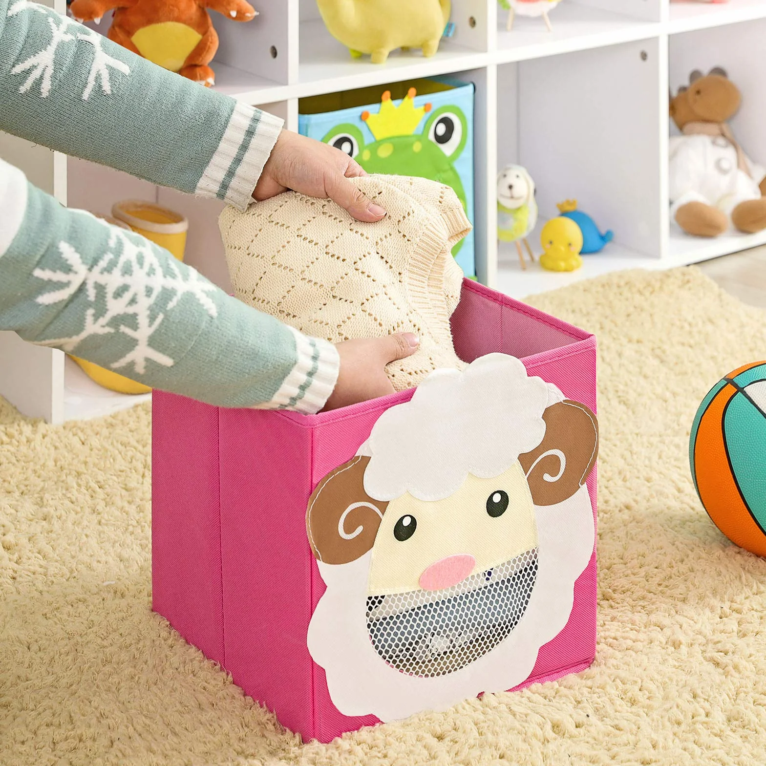SONGMICS Cajas de Almacenamiento Juego de 3 Organizadores Plegable 27 x 27 x 27 cm Azul Verde Rosa RFB01PG