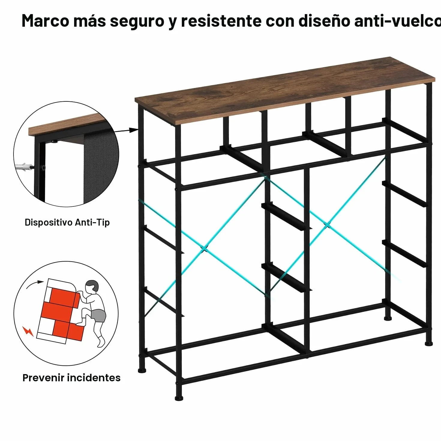 VEDECASA Cómoda con 9 cajones, cómoda para dormitorio, cajonera industrial con estructura metálica, superficie de madera y cajones de tela, para salón, habitación infantil, pasillo, estilo rústico
