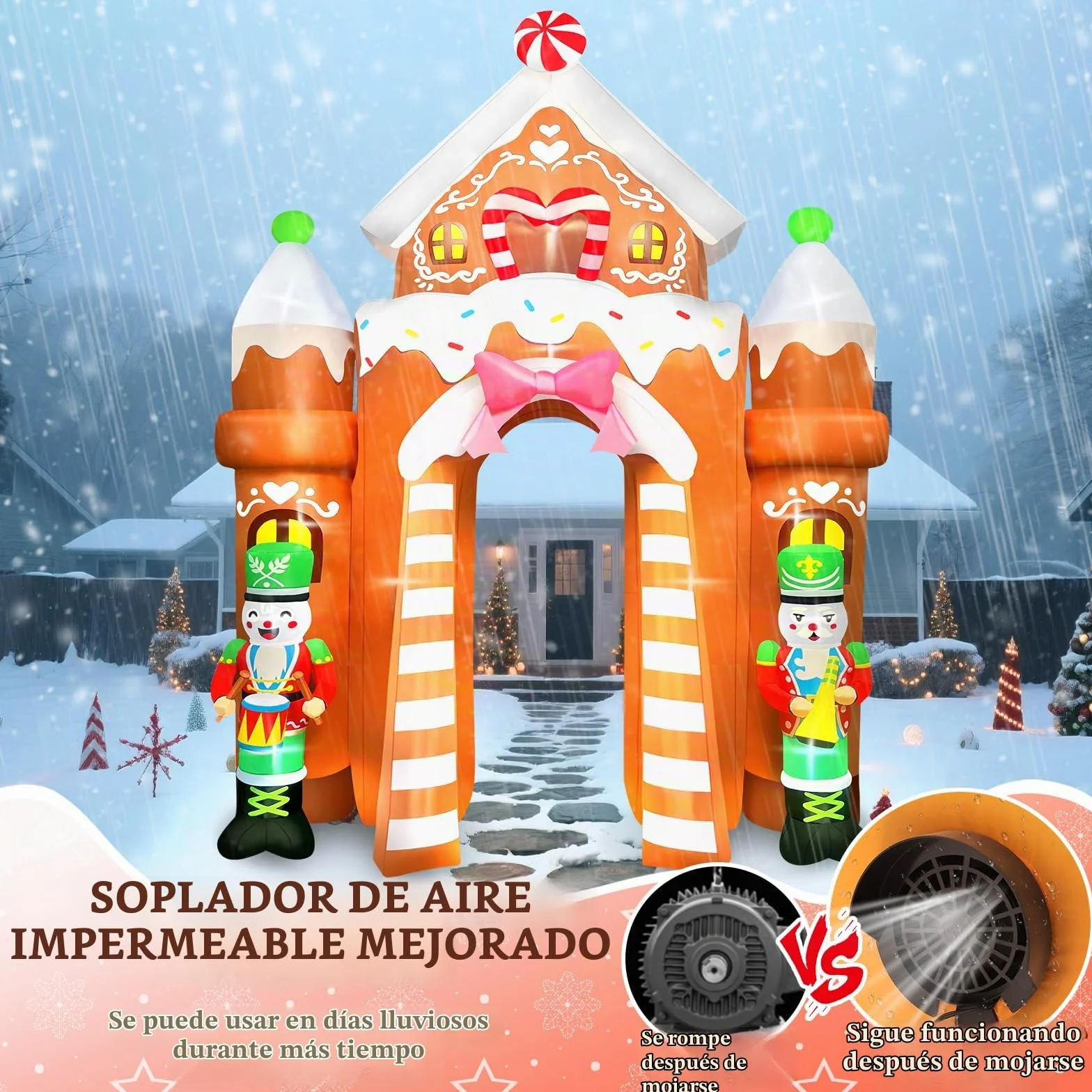 Kalolary Decoración de Navidad Hinchable con iluminación LED – Gran Figura de Navidad para Interior y Exterior, decoración navideña para jardín y casa (12FT,Soldados Gingerbread Archway)