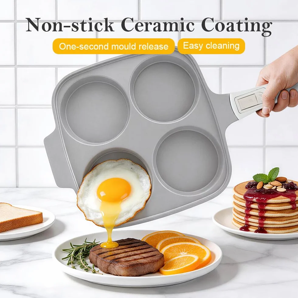 RANX INGST Sartén Grande para Huevos Fritos con Tapa 26 x 24 cm, Sartén Tortitas con Mango Extraíble, Revestimiento Cerámico Antiadherente, Sarten Tortilla de Aluminio para Desayuno, Blanco