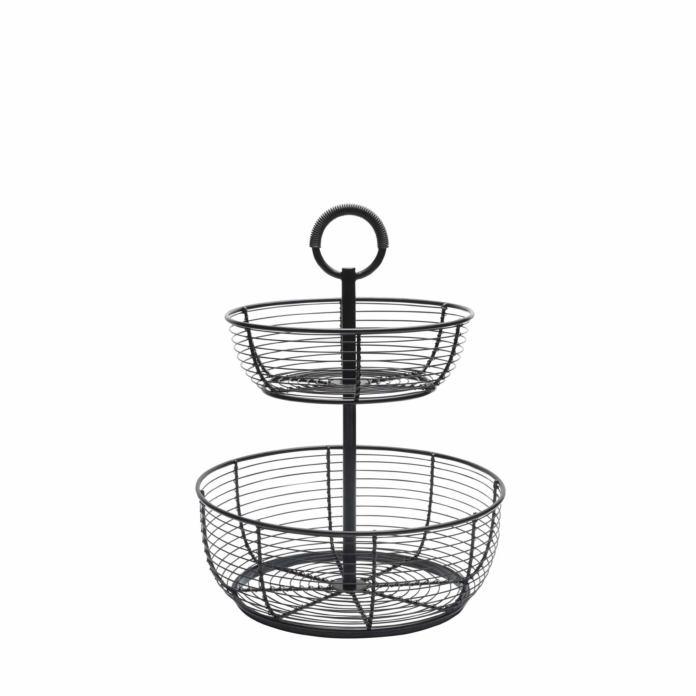 Gourmet Basics by Mikasa Spindle - Cesta ajustable de 2 niveles con gancho de banana Cesta de almacenamiento de 3 niveles de metal para frutas/hogar Easy Assembly Negro envejecido.