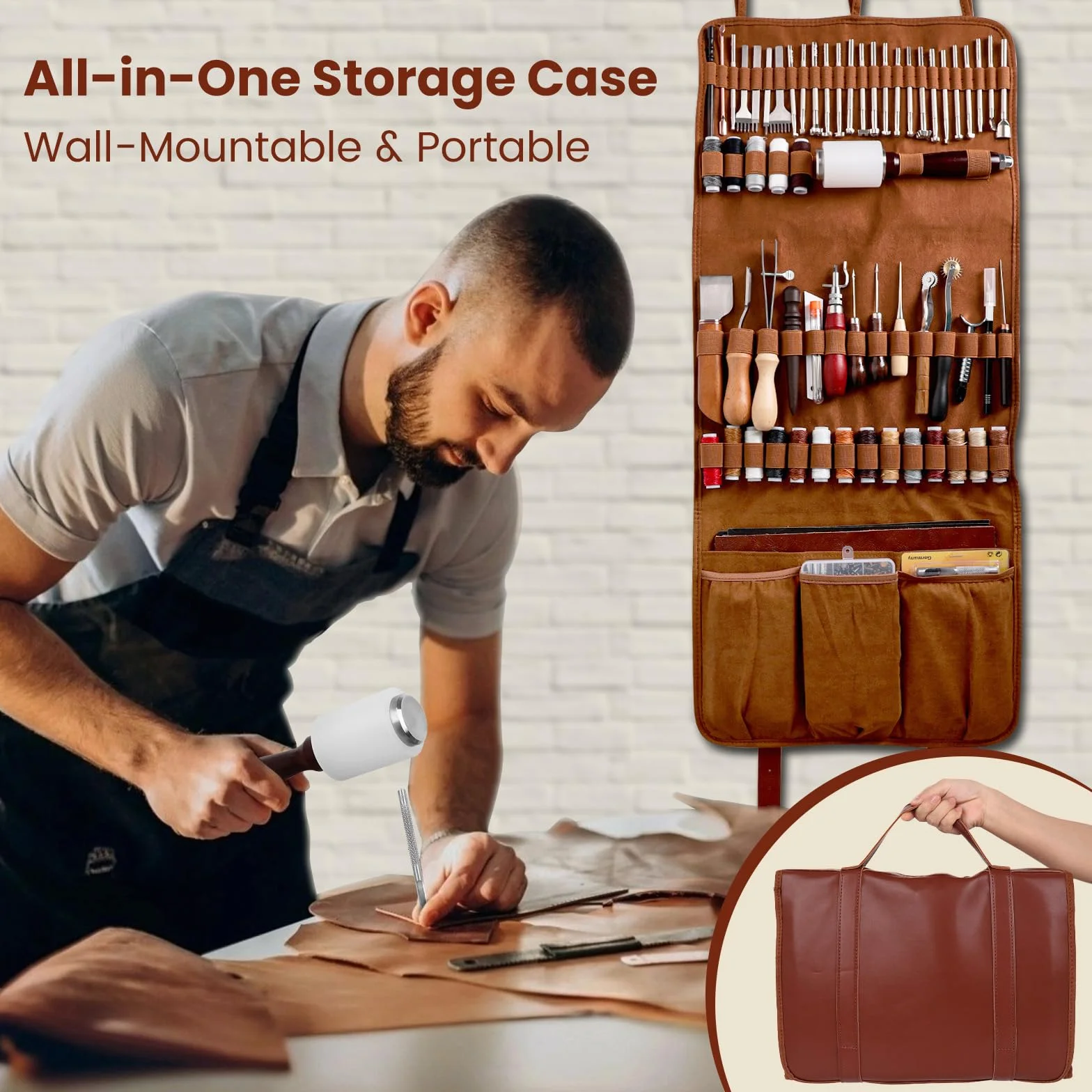 ZAMQIU Kit de trabajo de cuero, kit de herramientas de cuero de 155 piezas con tallado, estampado de costura, perforación, corte, juego de herramientas de trabajo de cuero para principiantes, juego de