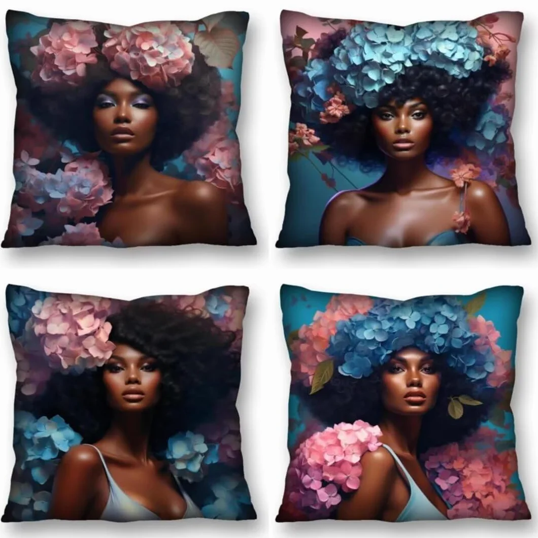 Juego de 4 Fundas de Cojines 70x70 cm Cojines mujer flor Funda Cojin Cuadrados de Lino Fundas Cojines Sofá Cojines Decorativos para Salón Sofá Dormitorio Coche Jardín Silla Decoración del Hogar